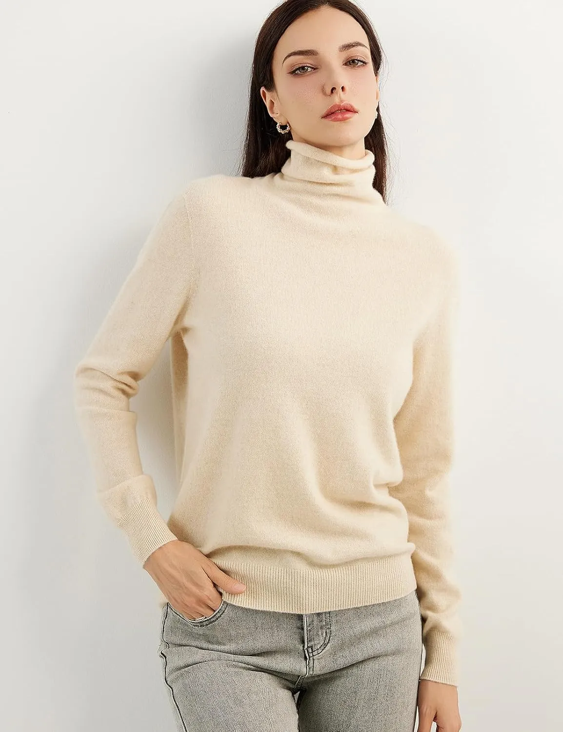 100% Pure Cashmere Women's Sweater Turtleneck Long Sleeve Warm Soft 2025 Fall Winter Knit Pullover