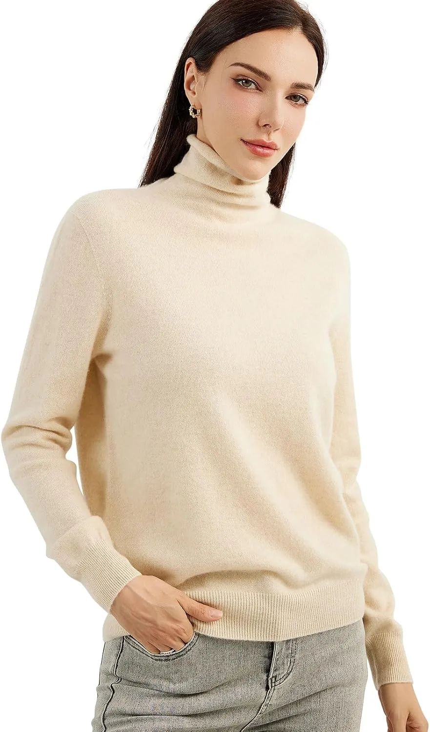 100% Pure Cashmere Women's Sweater Turtleneck Long Sleeve Warm Soft 2025 Fall Winter Knit Pullover