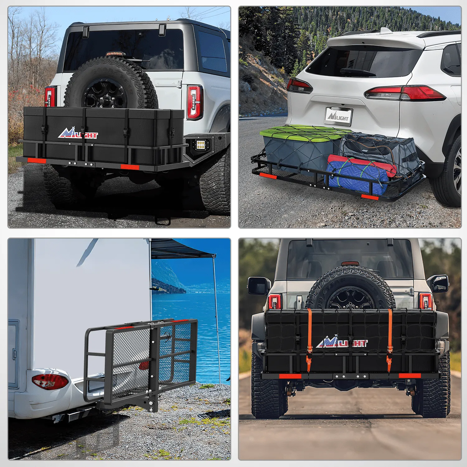 60 x 24 x 7.87 Inch Hitch Cargo Carrier Fits 2-Inch Receiver With Waterproof Cargo Bag Cargo Net Ratchet Straps