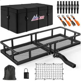 60 x 24 x 7.87 Inch Hitch Cargo Carrier Fits 2-Inch Receiver With Waterproof Cargo Bag Cargo Net Ratchet Straps