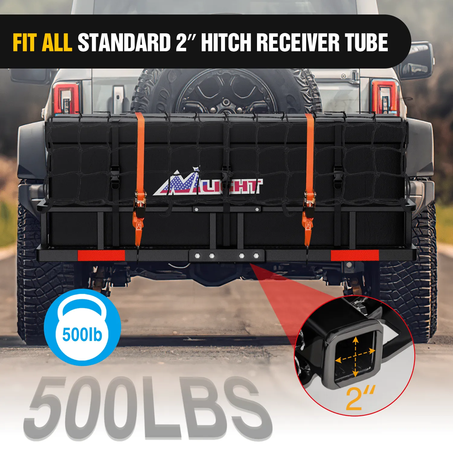 60 x 24 x 7.87 Inch Hitch Cargo Carrier Fits 2-Inch Receiver With Waterproof Cargo Bag Cargo Net Ratchet Straps
