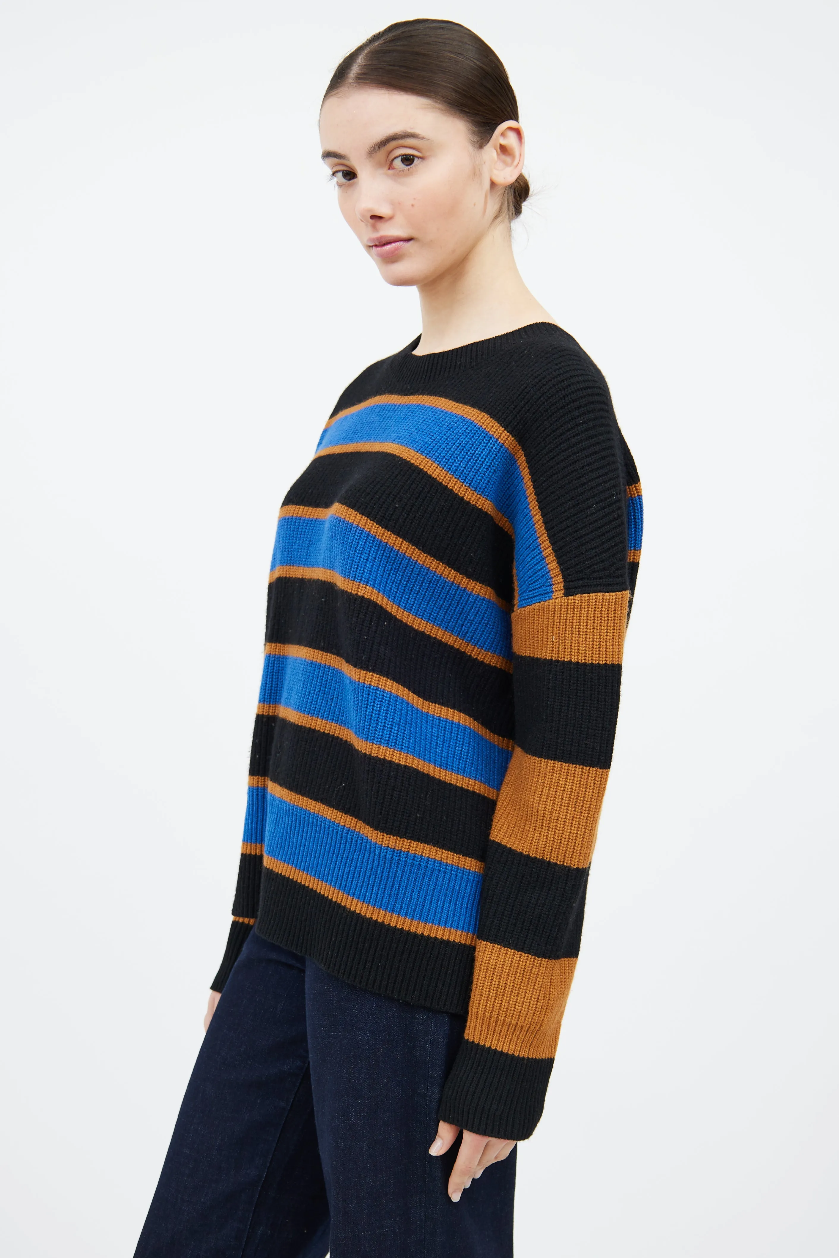 Black & Multicolour Striped Sweater