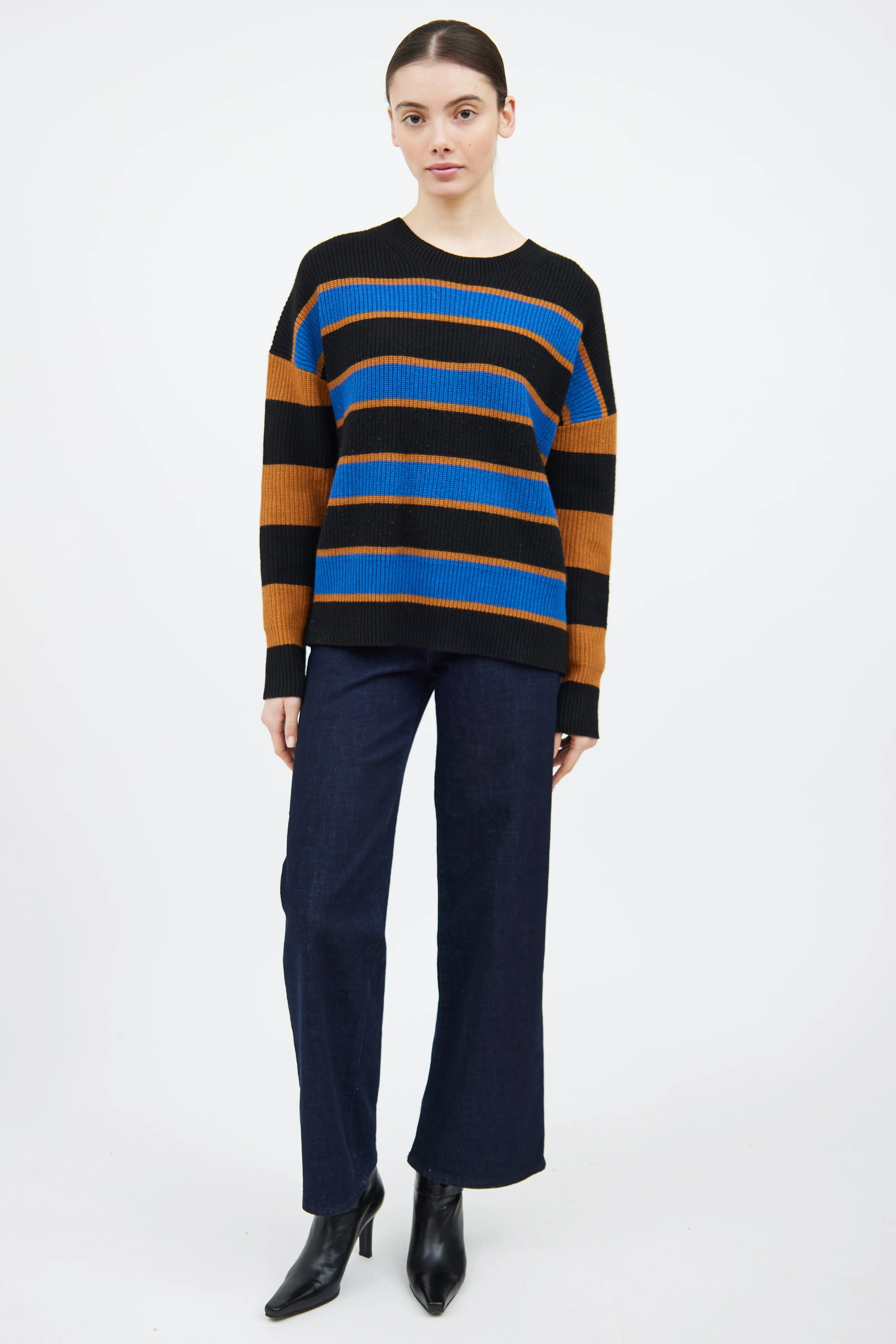 Black & Multicolour Striped Sweater