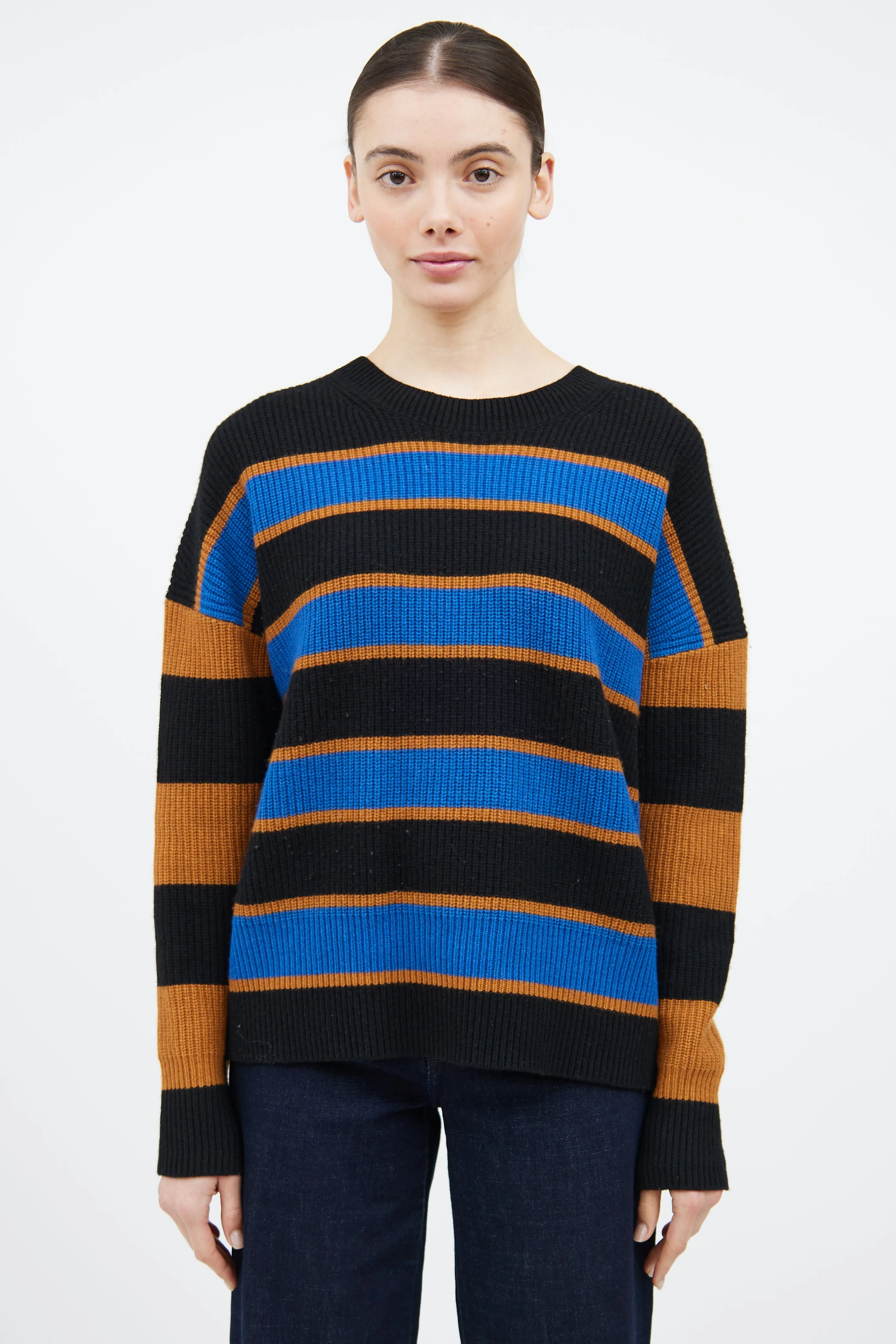 Black & Multicolour Striped Sweater
