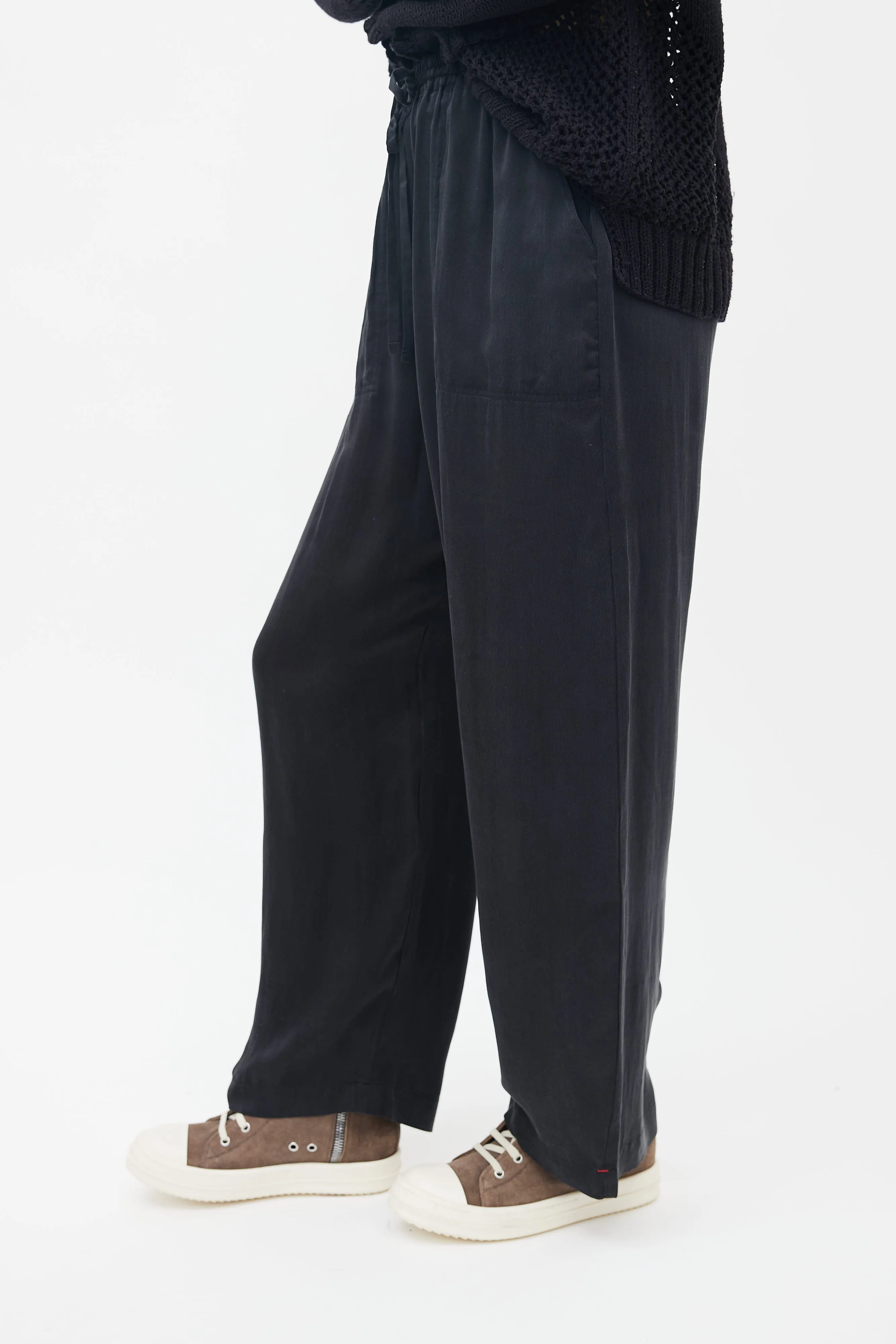Black Silk Straight Leg Pant