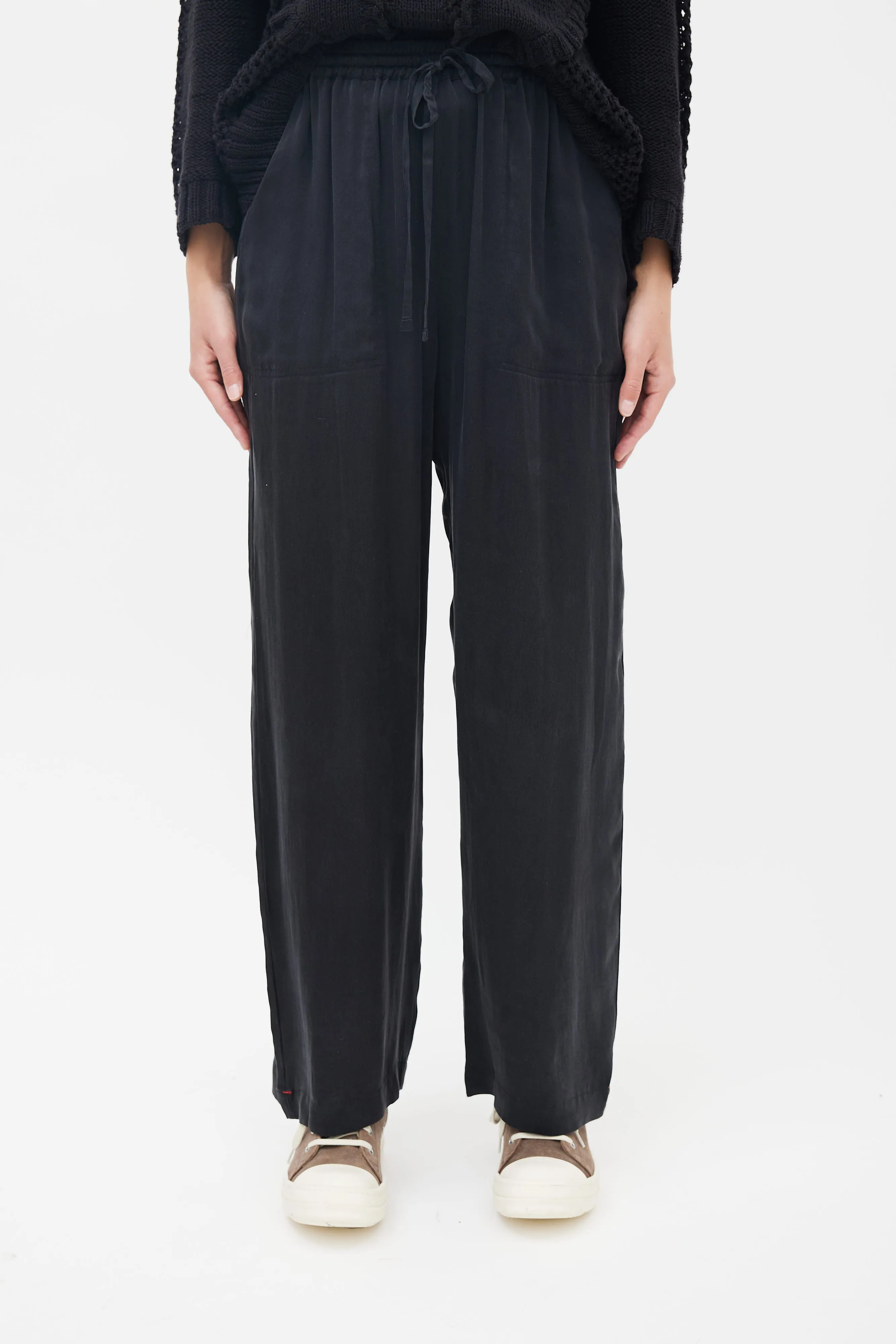 Black Silk Straight Leg Pant