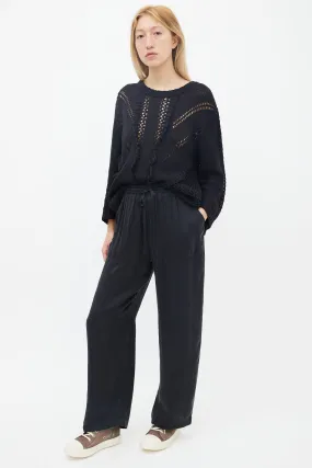 Black Silk Straight Leg Pant