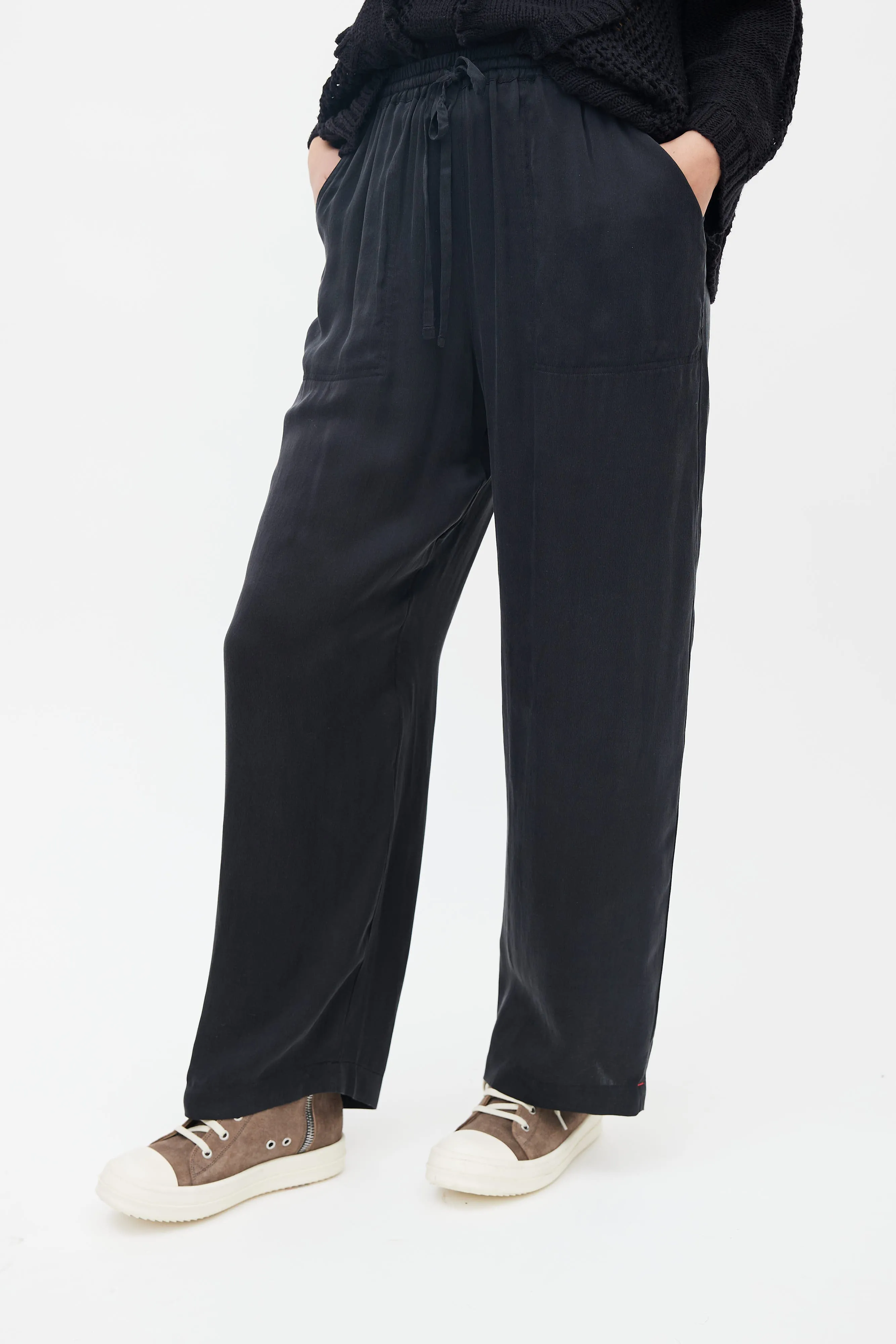 Black Silk Straight Leg Pant