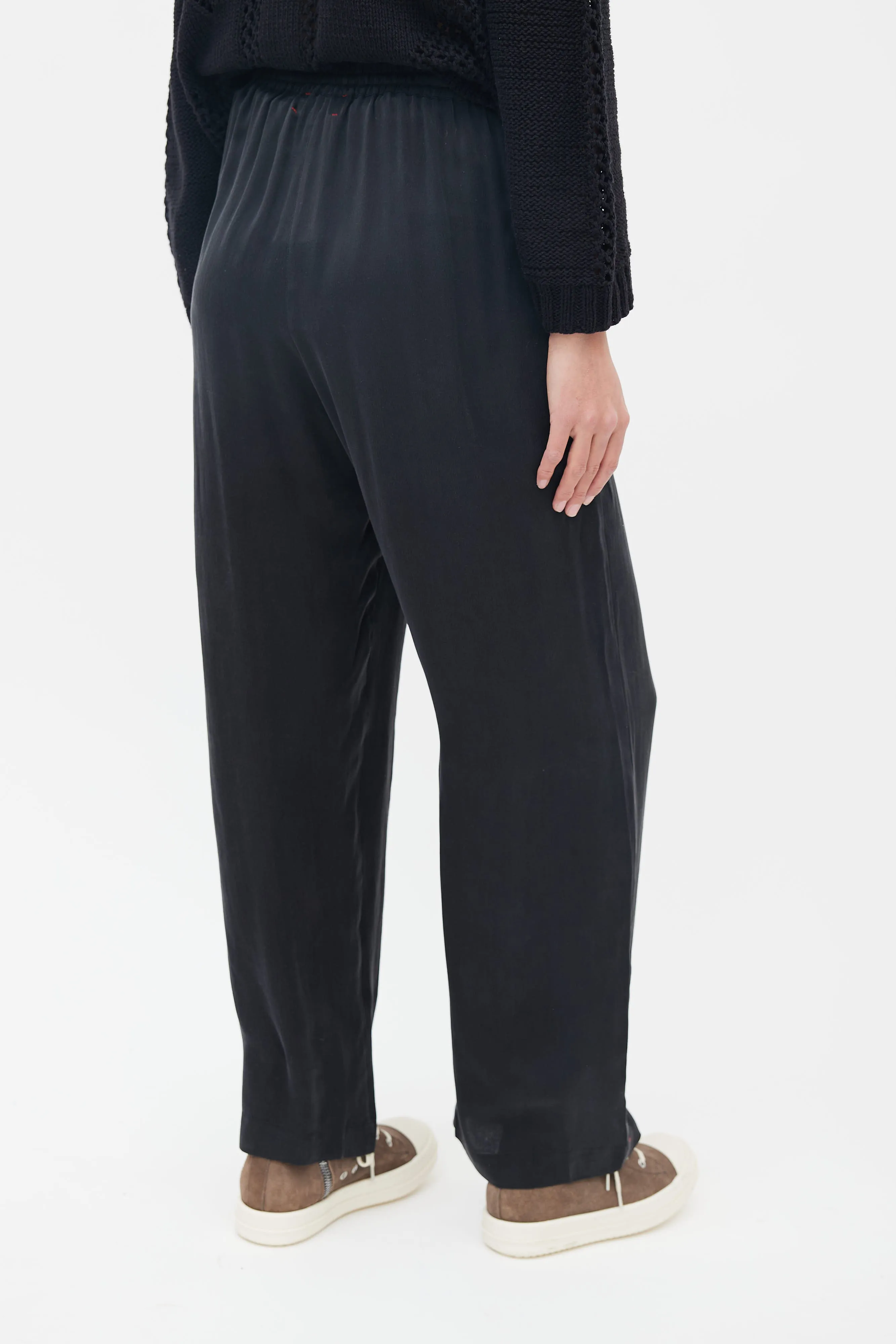 Black Silk Straight Leg Pant