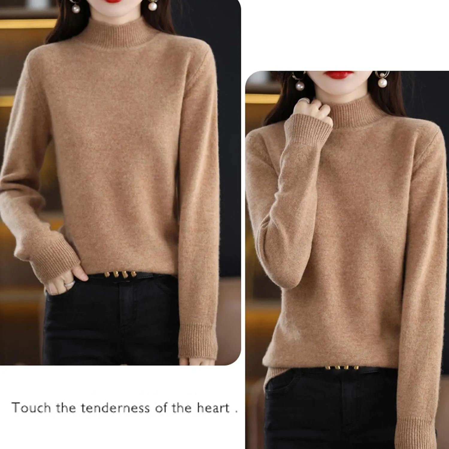 Blueorxy Cashmere Sweaters for Women, Lightweight Cashmere Classic-Fit Pullover Long Sleeve Sweater (I,XL)