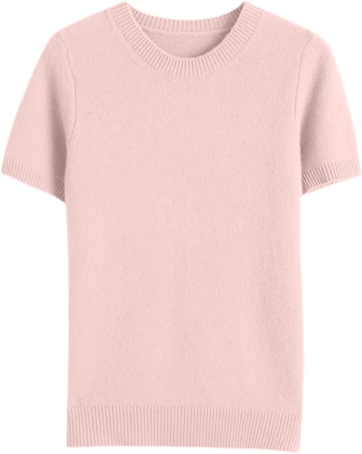 Cashmere Sweaters for Women 2024 Casual Crew Neck Loose Fit Short Sleeve Sweater Cashmere Blend Trendy 2024