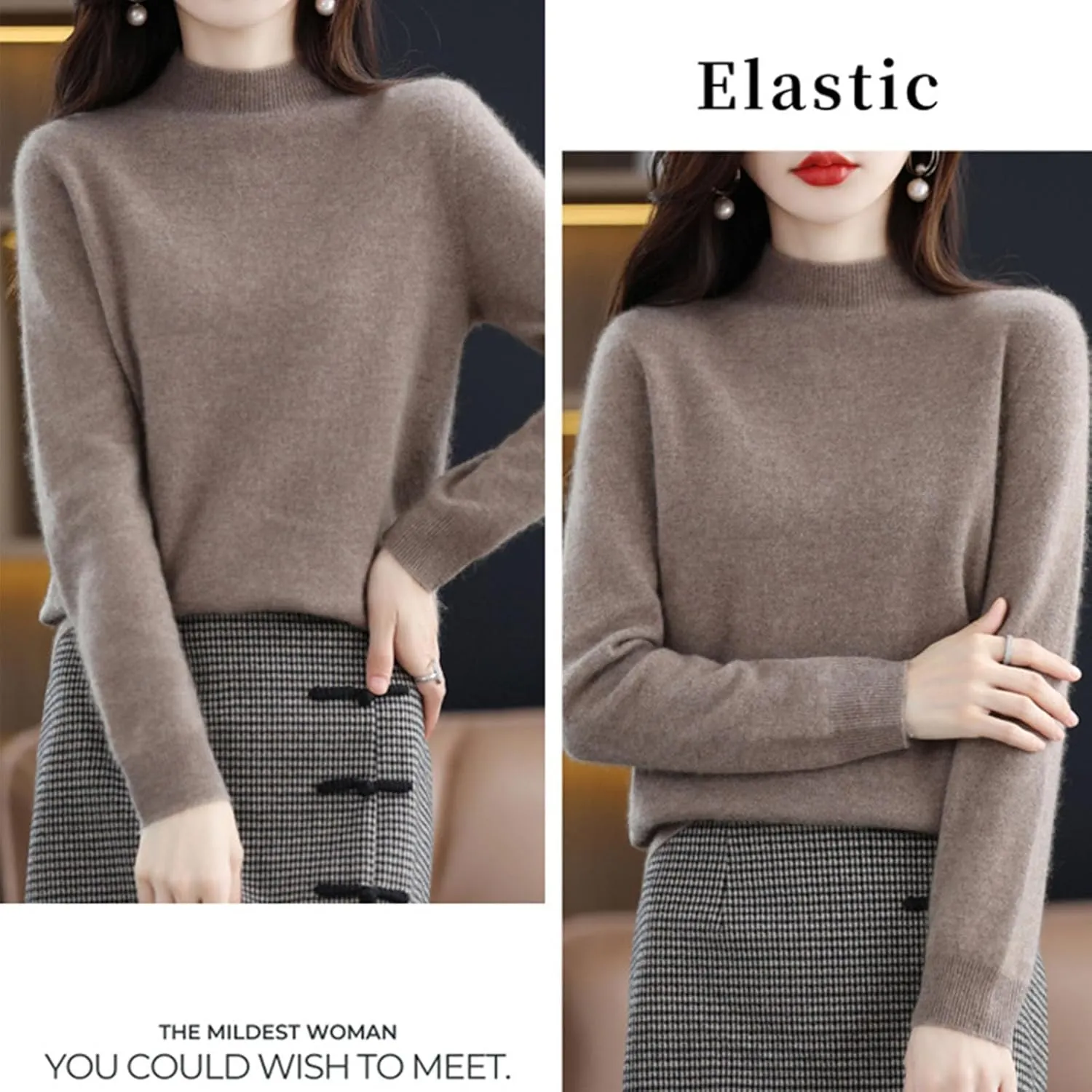 Cashmere Sweaters for Women Turtleneck, Long Sleeve Crew Neck Cotton Cashmere, Pullover Knit Jumpers