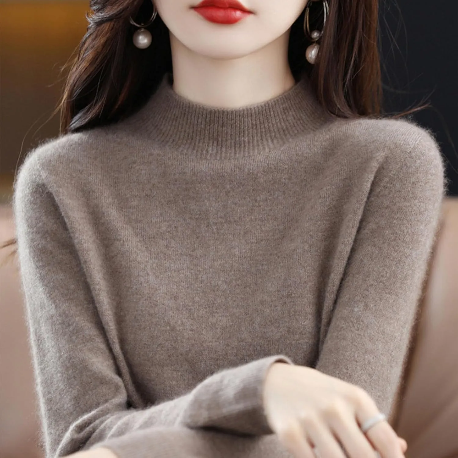 Cashmere Sweaters for Women Turtleneck, Long Sleeve Crew Neck Cotton Cashmere, Pullover Knit Jumpers