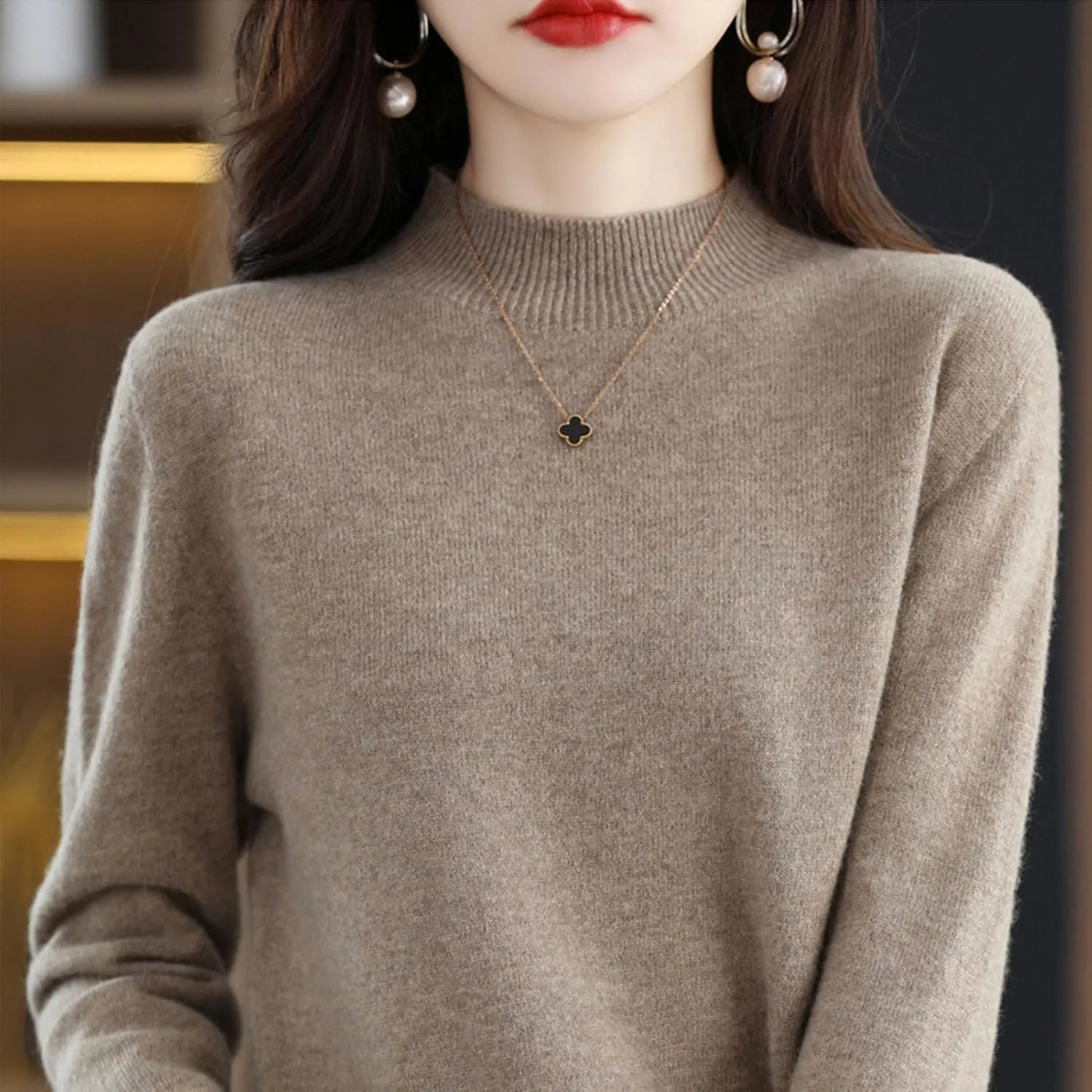 Cashmere Sweaters for Women Turtleneck, Long Sleeve Crew Neck Cotton Cashmere, Pullover Knit Jumpers