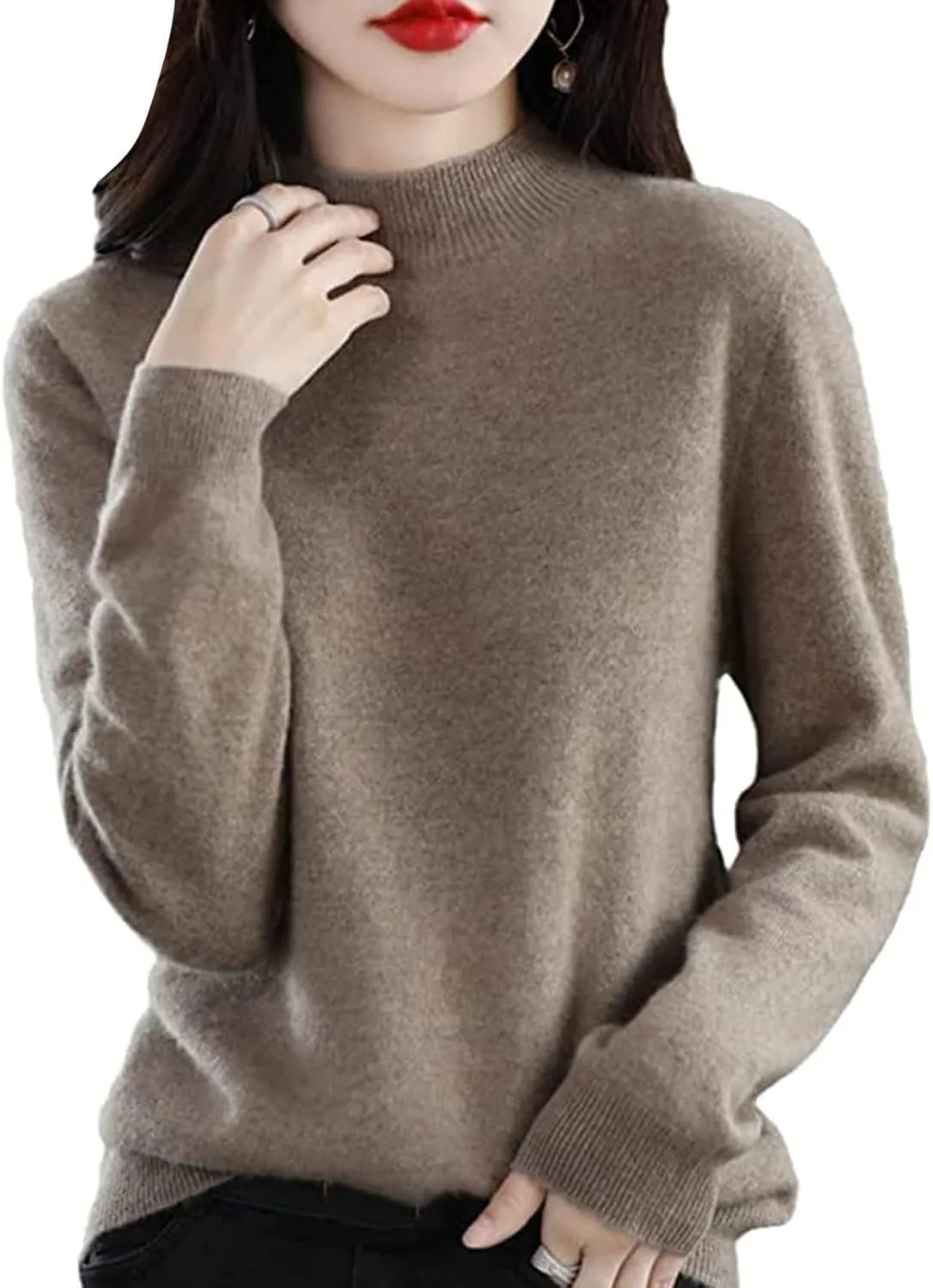 Cashmere Sweaters for Women Turtleneck, Long Sleeve Crew Neck Cotton Cashmere, Pullover Knit Jumpers
