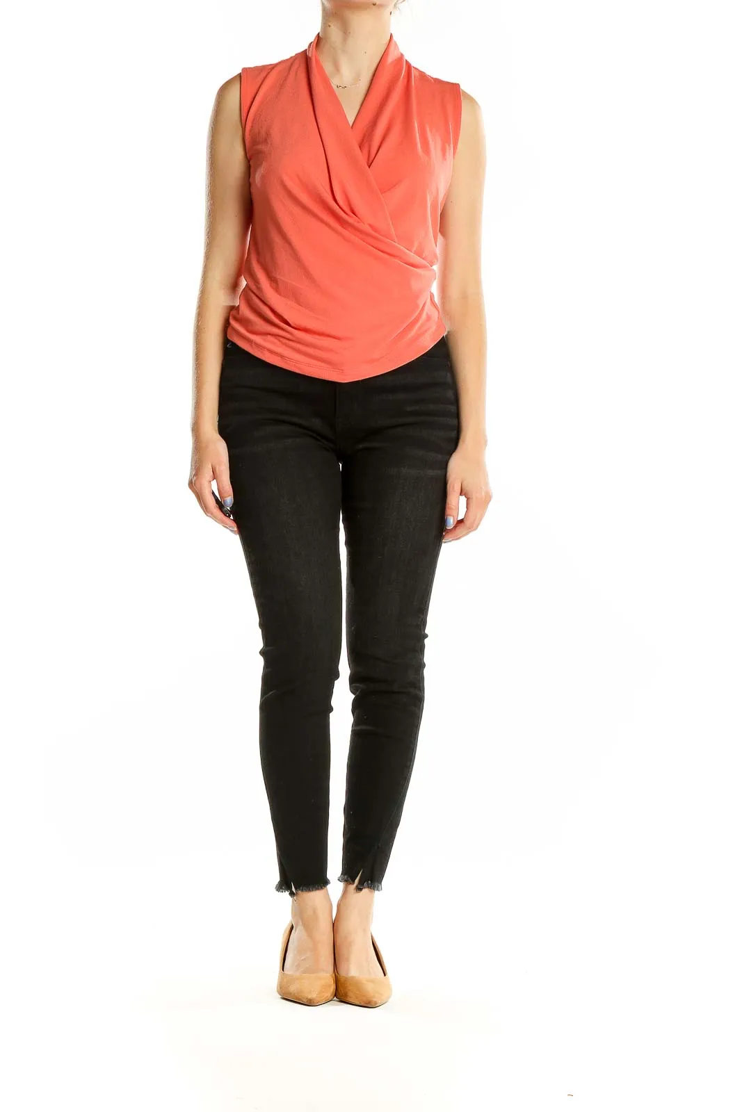 Coral Sleeveless Wrap Top