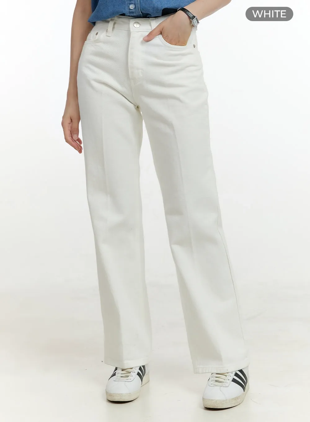 Cotton Solid Straight Leg Pants OL423