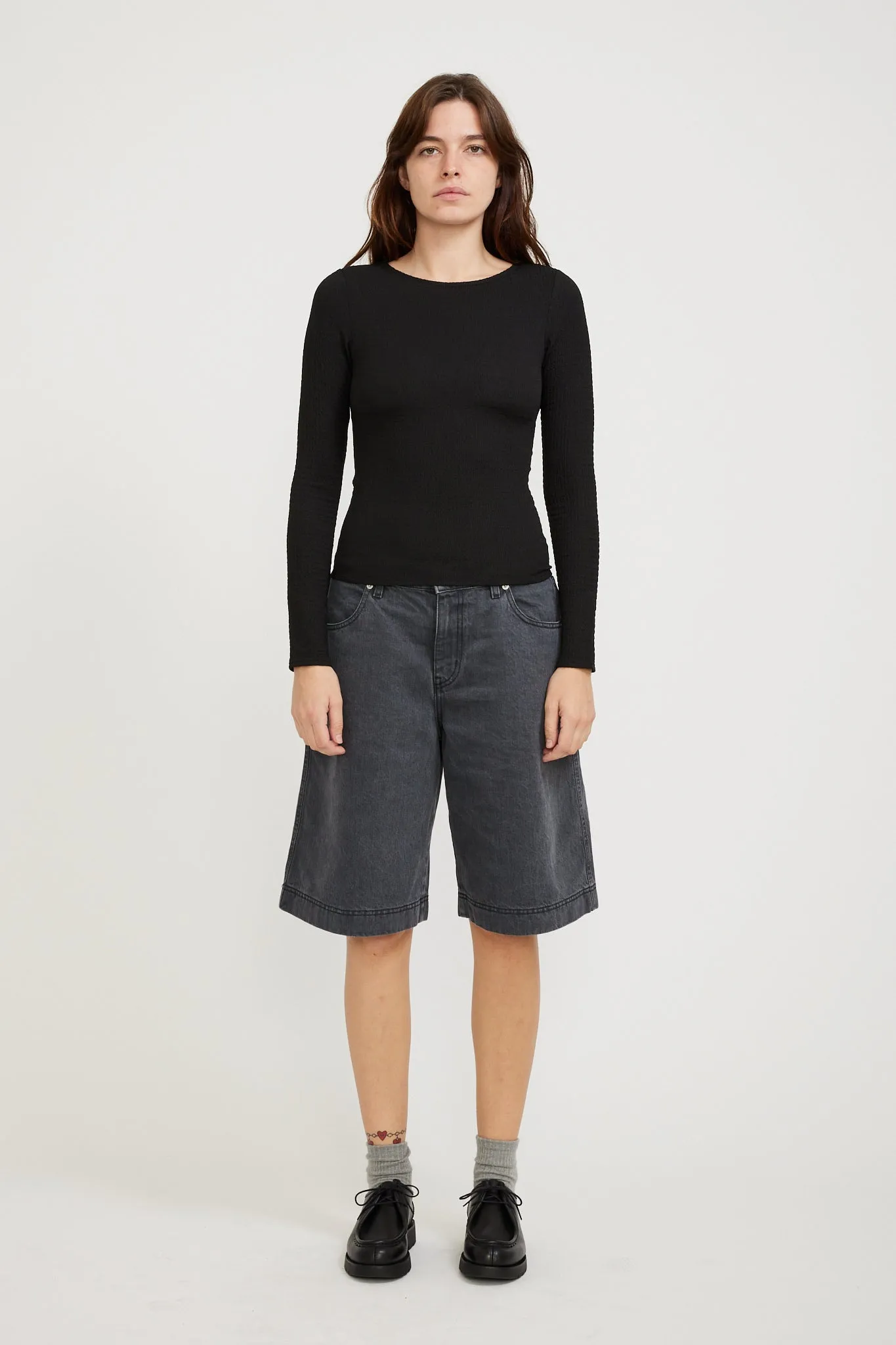 Crinkle L/S Top Black