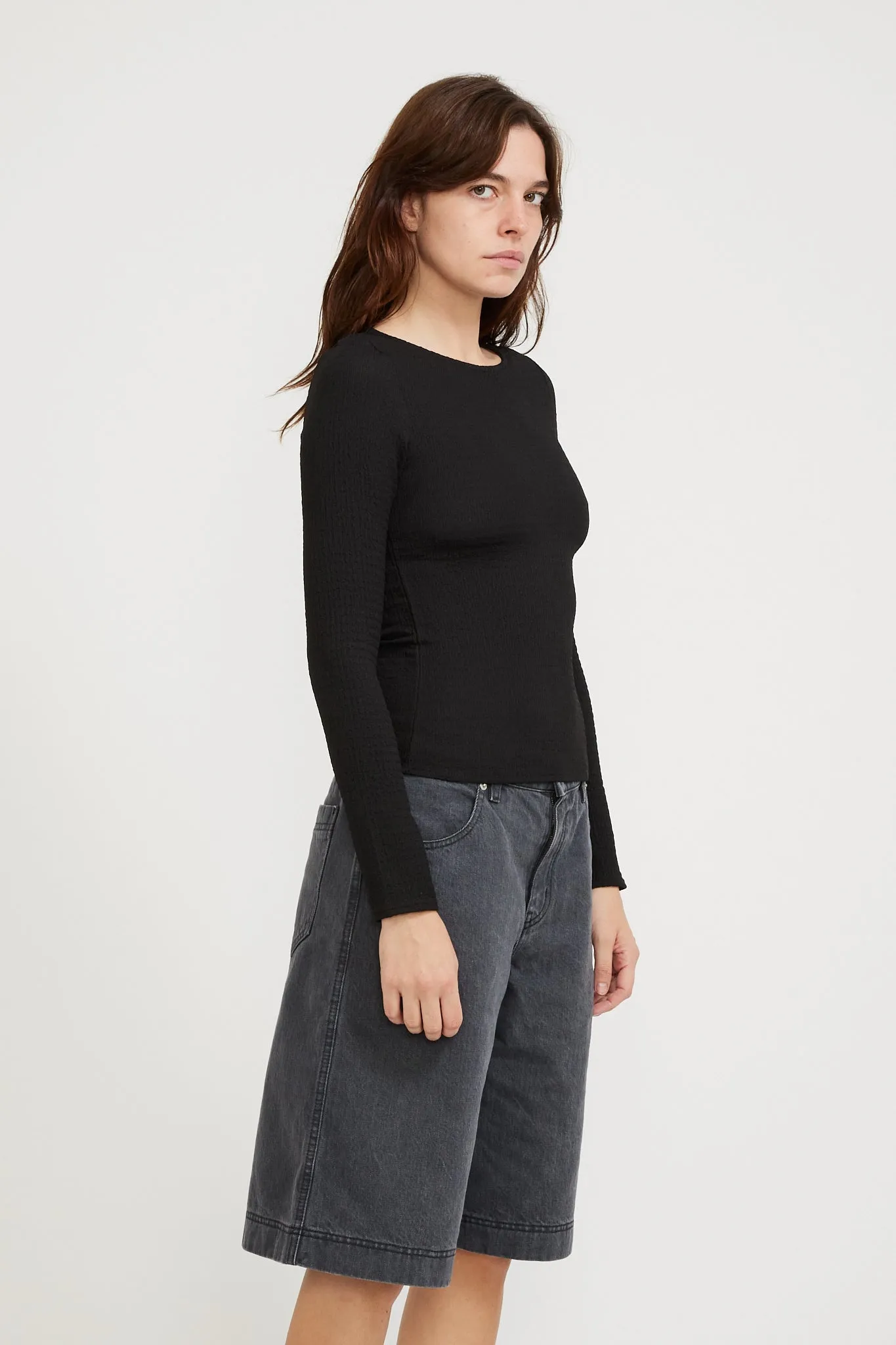 Crinkle L/S Top Black