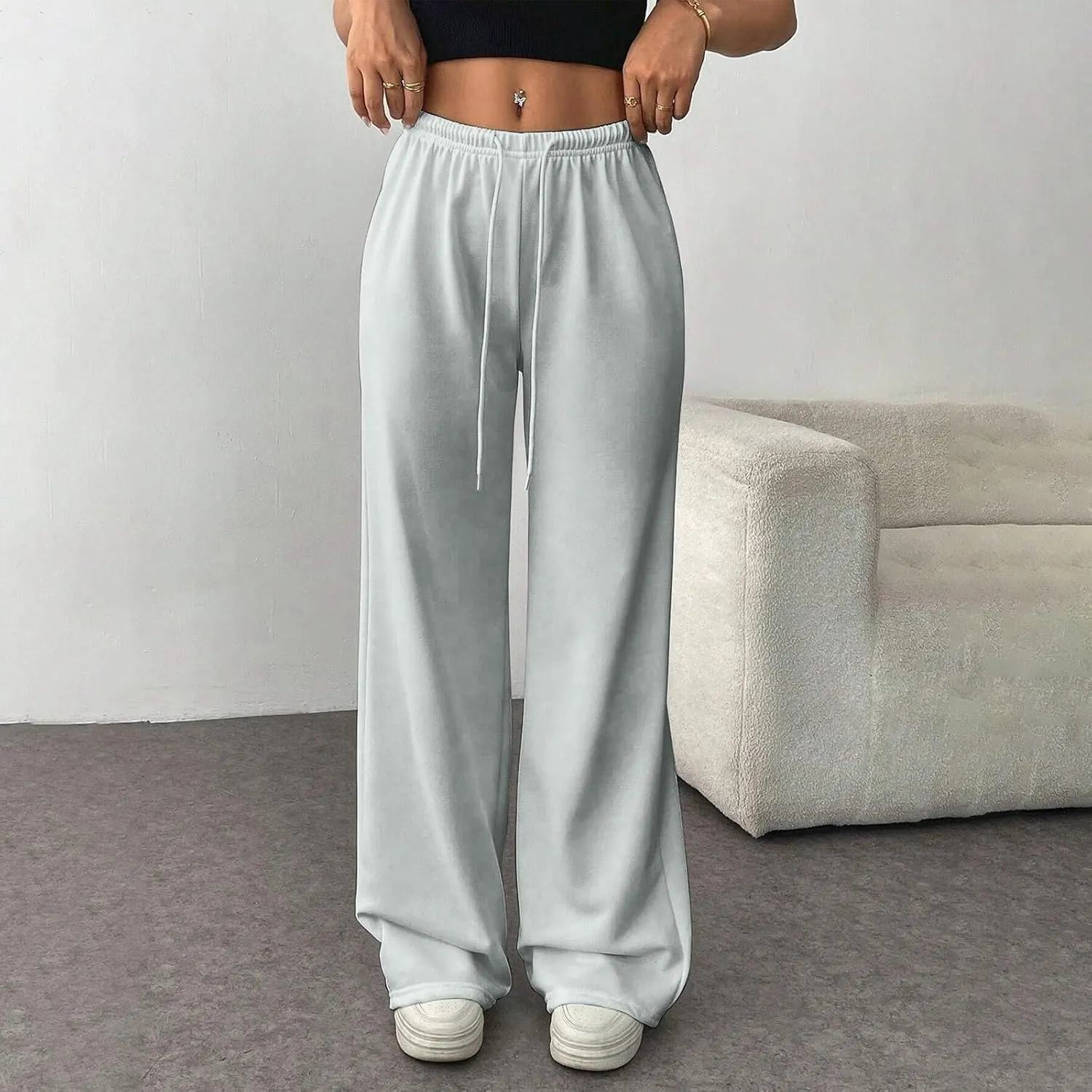 Fleece Lined Sweatpants Women Baggy High Waisted Straight Leg Trousers Drawstring Winter Warm Athletic Joggers
