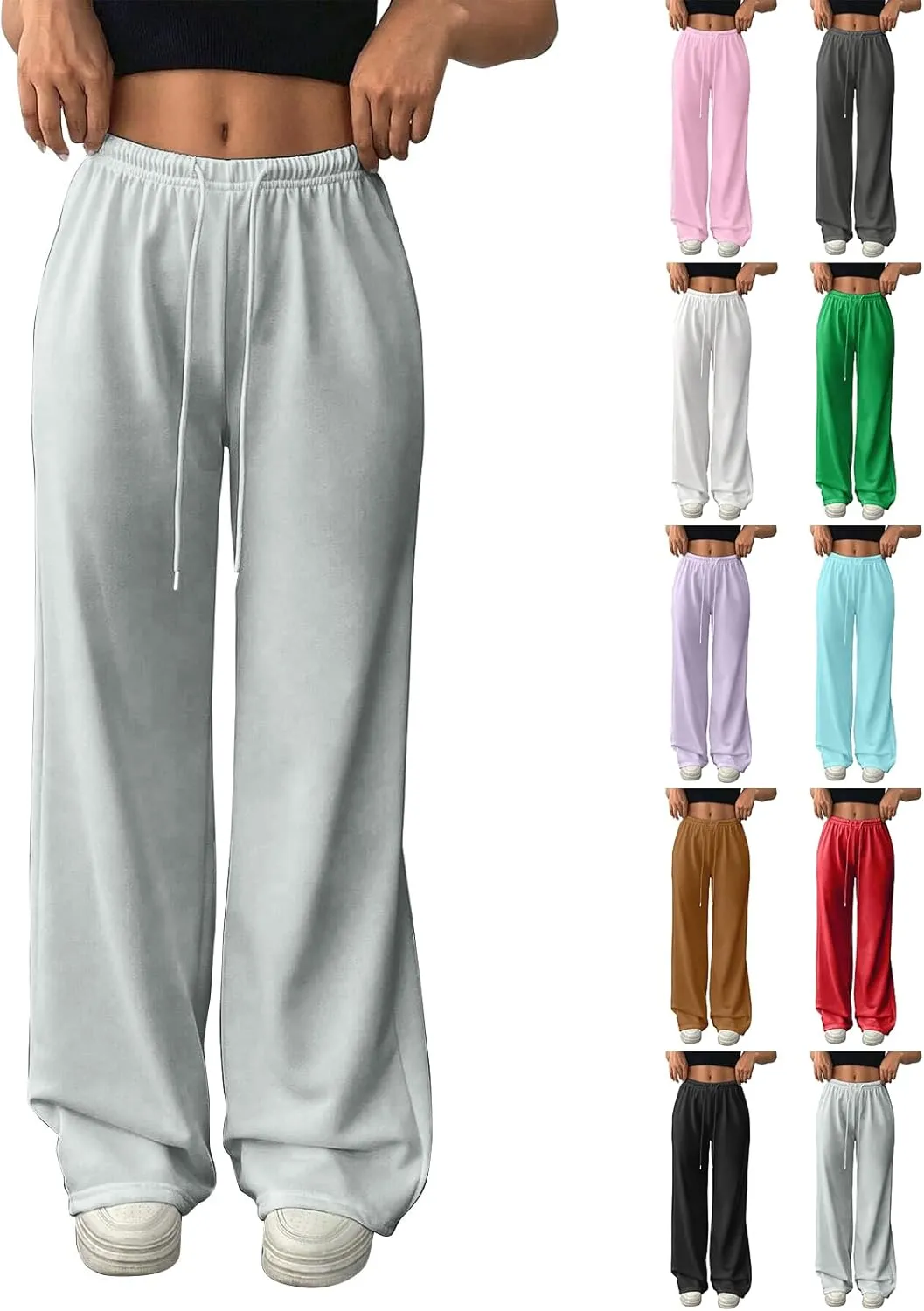 Fleece Lined Sweatpants Women Baggy High Waisted Straight Leg Trousers Drawstring Winter Warm Athletic Joggers