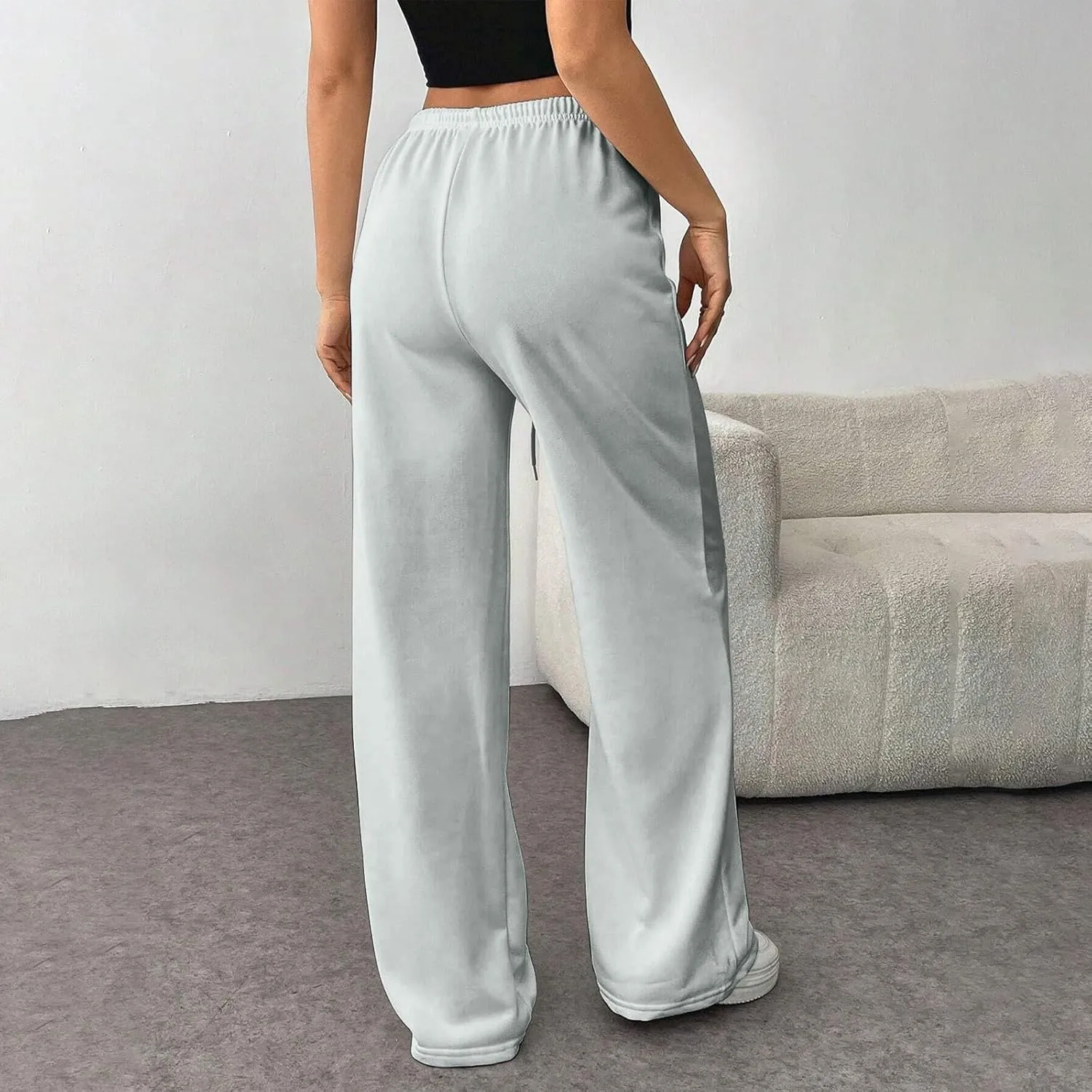 Fleece Lined Sweatpants Women Baggy High Waisted Straight Leg Trousers Drawstring Winter Warm Athletic Joggers