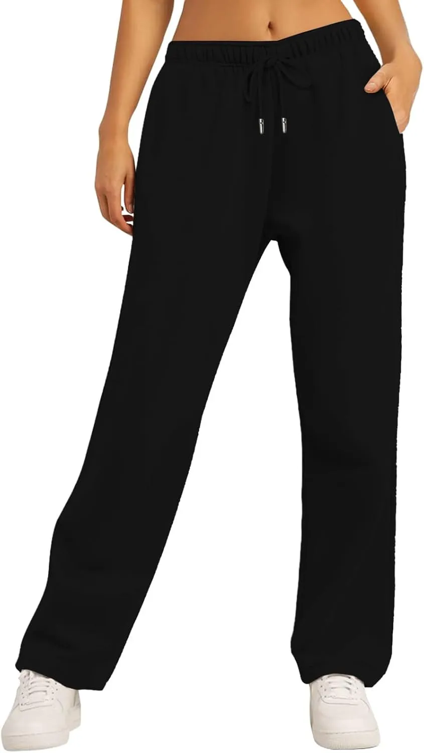 Fleece Sweatpants Women Straight Leg Fleece Linen Pants with Pockets 2025 Trendy Baggy High Waisted Jogger Pants