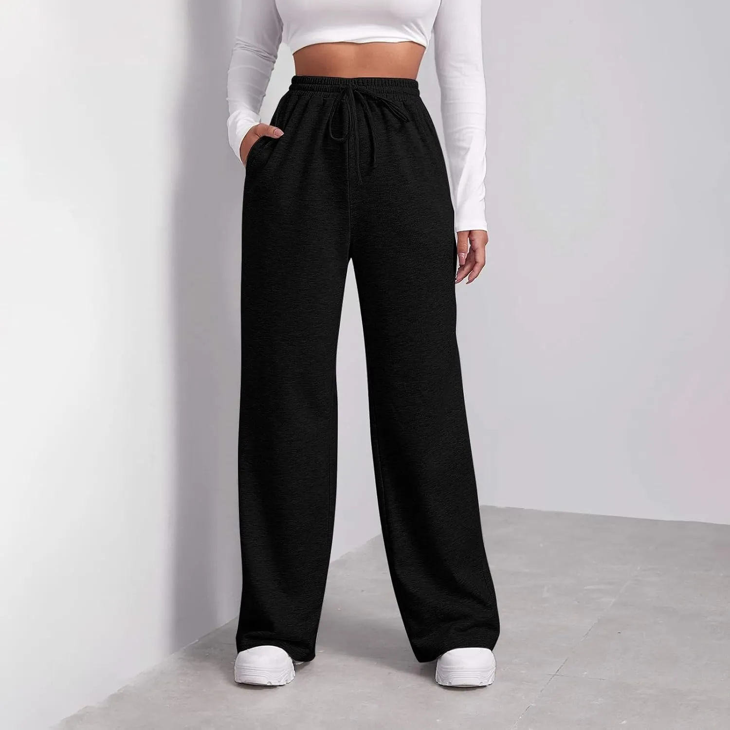 Fleece Sweatpants Women Straight Leg Fleece Linen Pants with Pockets 2025 Trendy Baggy High Waisted Jogger Pants