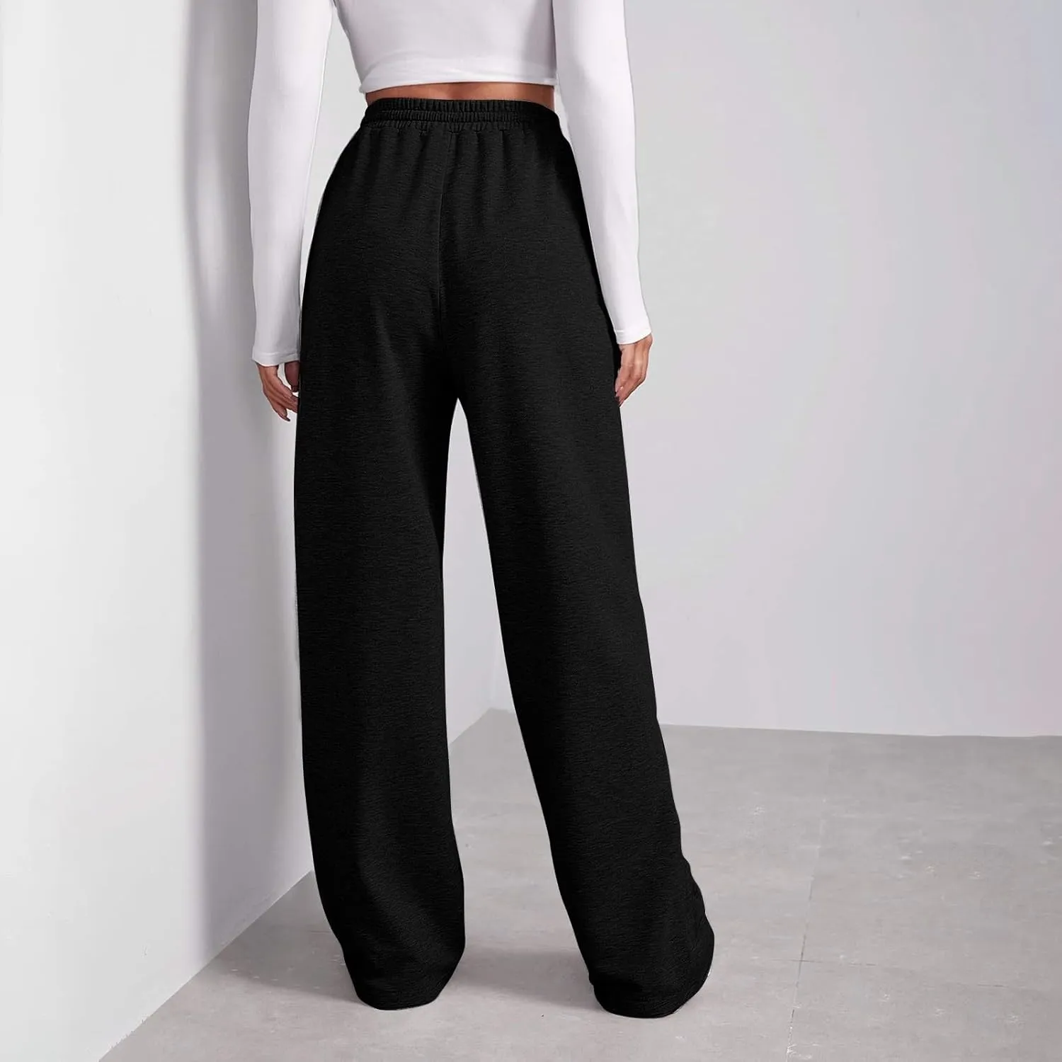 Fleece Sweatpants Women Straight Leg Fleece Linen Pants with Pockets 2025 Trendy Baggy High Waisted Jogger Pants