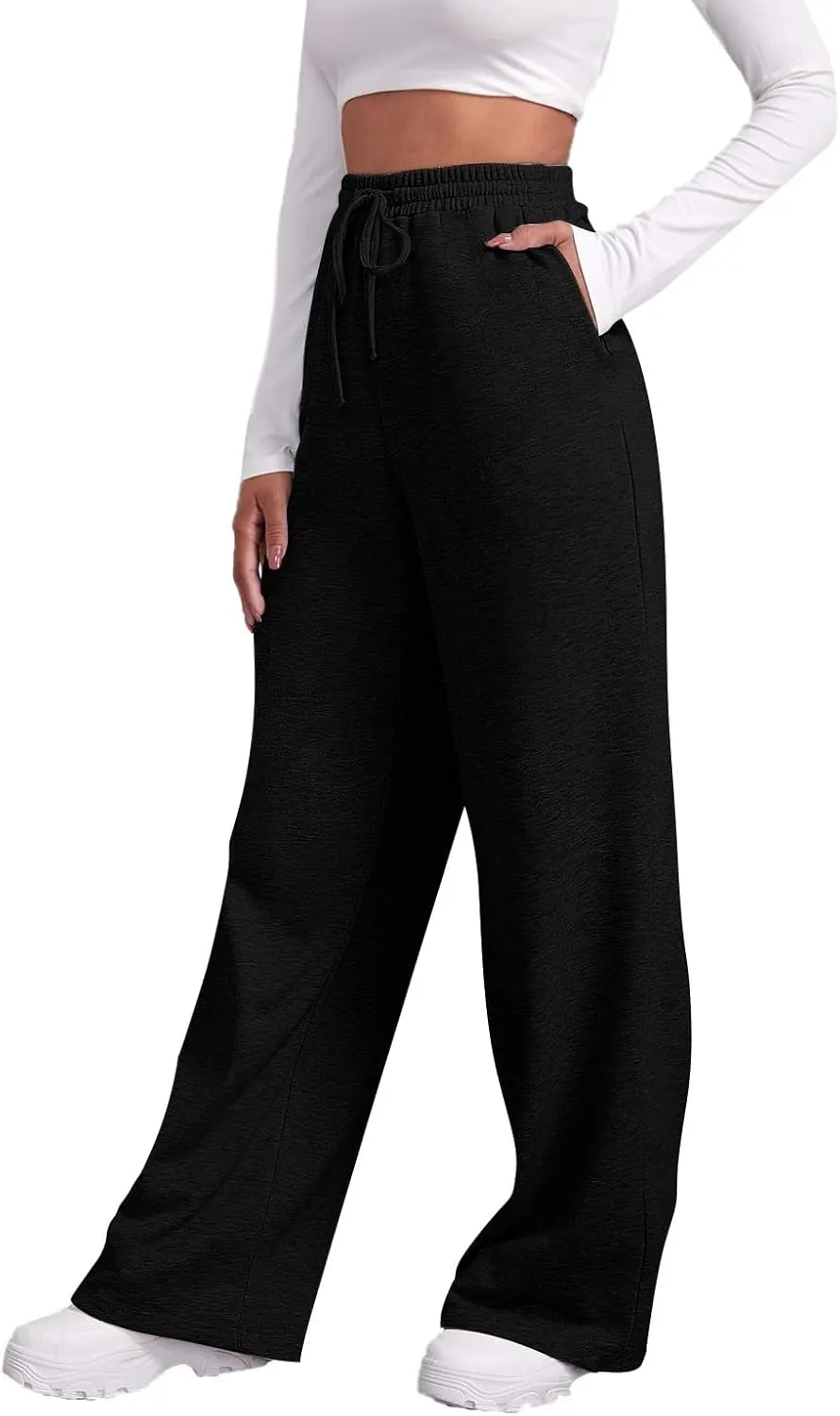 Fleece Sweatpants Women Straight Leg Fleece Linen Pants with Pockets 2025 Trendy Baggy High Waisted Jogger Pants