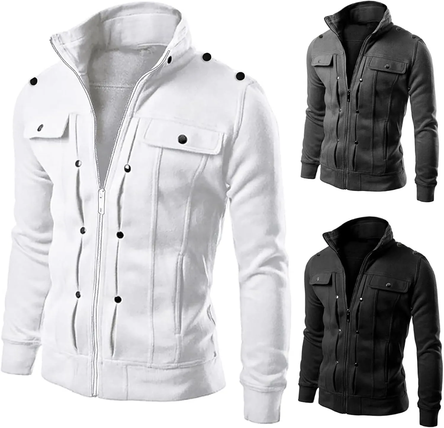 Full Zip up Sweatshirt Jacket for Men Stand Collar Slim Fit Athletic Track Jacket Long Sleeve Mock Neck Sweatshirt