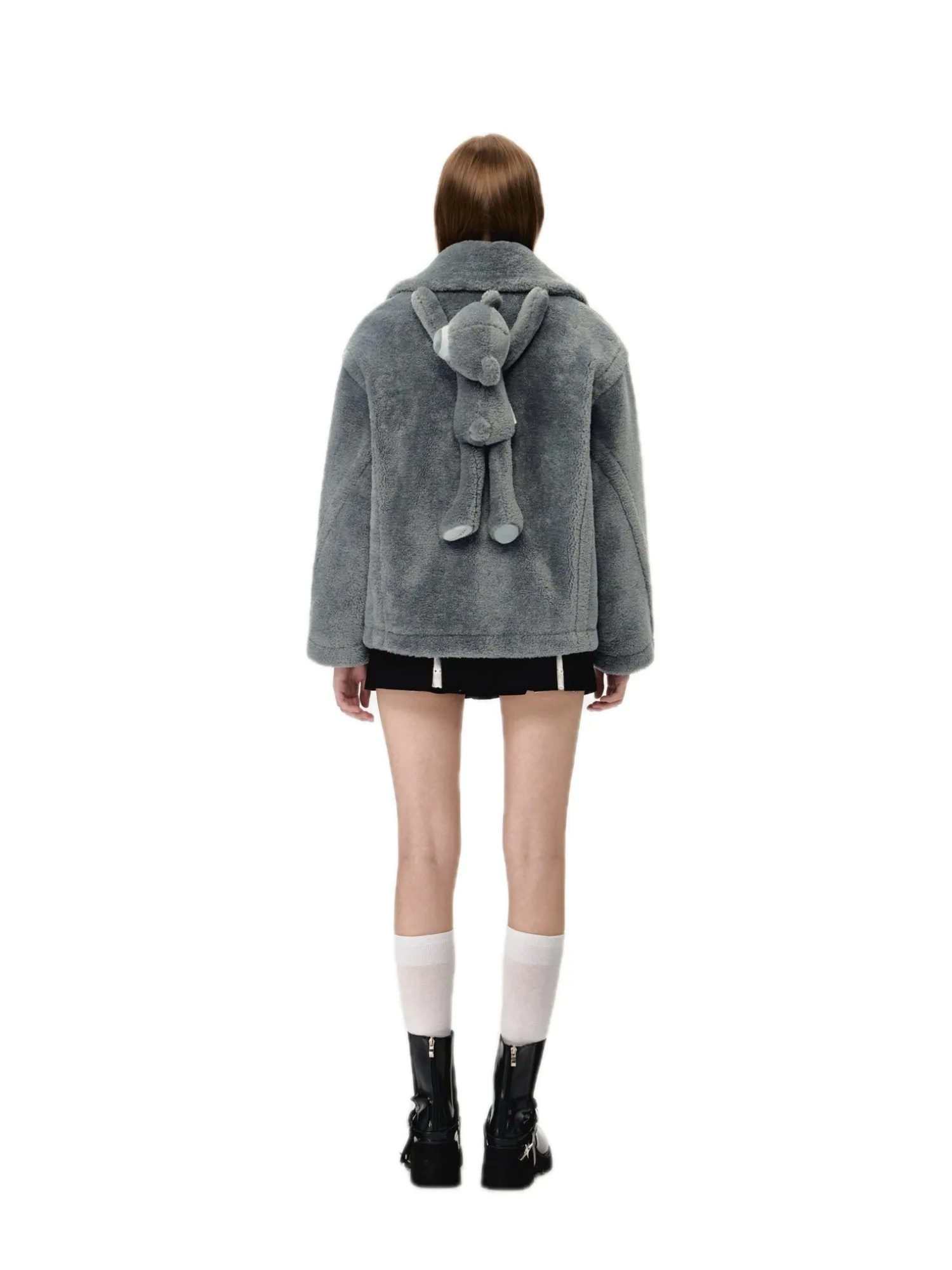Fuzzy Bear Coat In Gray