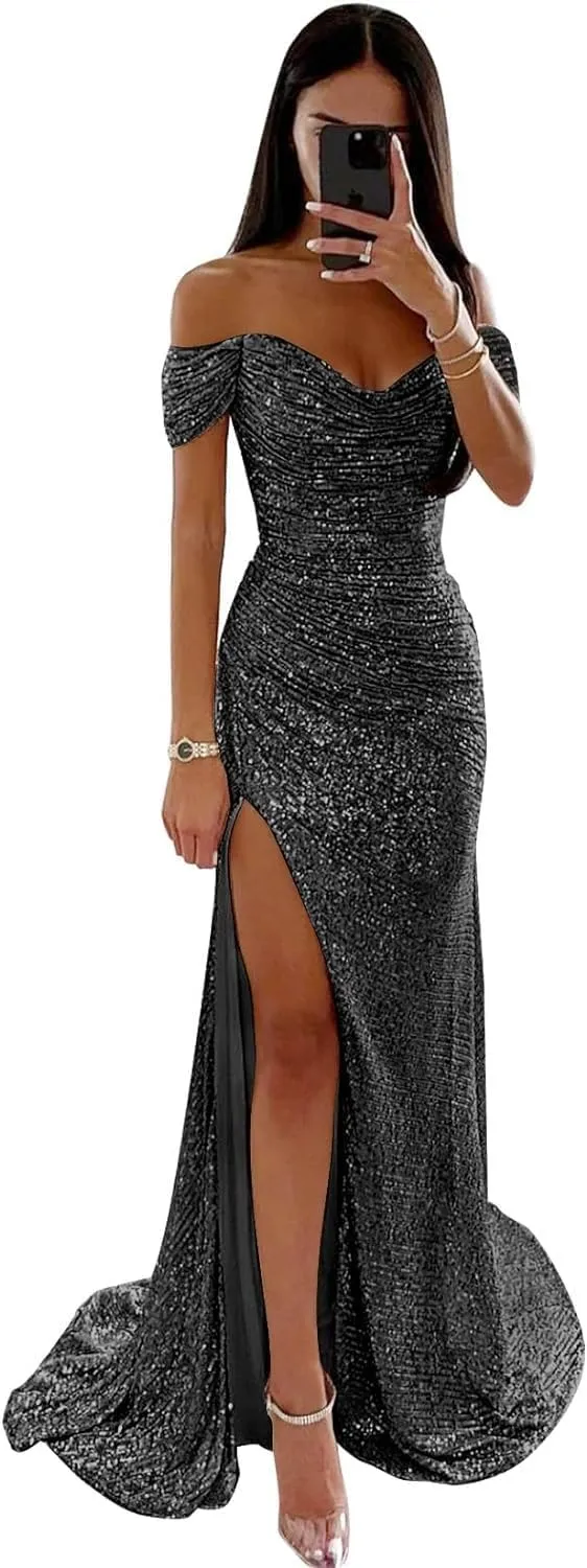 Glitter Sequin Prom Dresses for Women 2025 Long Mermaid V Neck Formal Evening Gowns