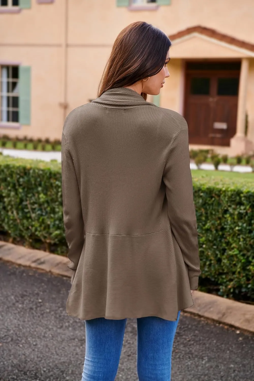 GRACE KARIN Women's 2024 Draped Irregular Hem Open Front Long Cardigan Casual Long Sleeve Soft Knitted Sweater