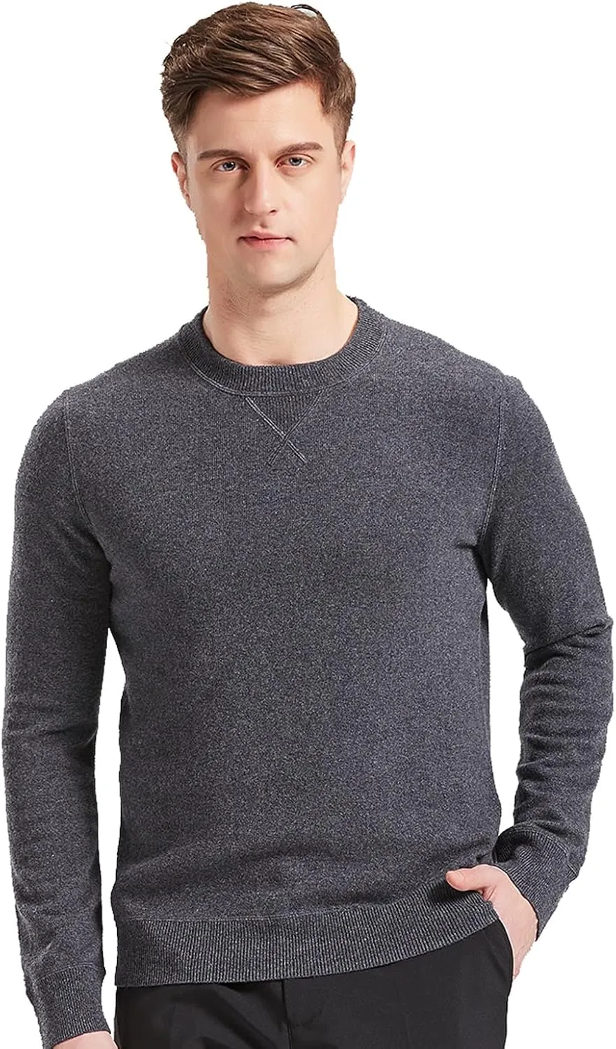 GreenMount Cashmere Sweaters for Men Essential Base Crewneck Long Sleeve Pullover Sweater