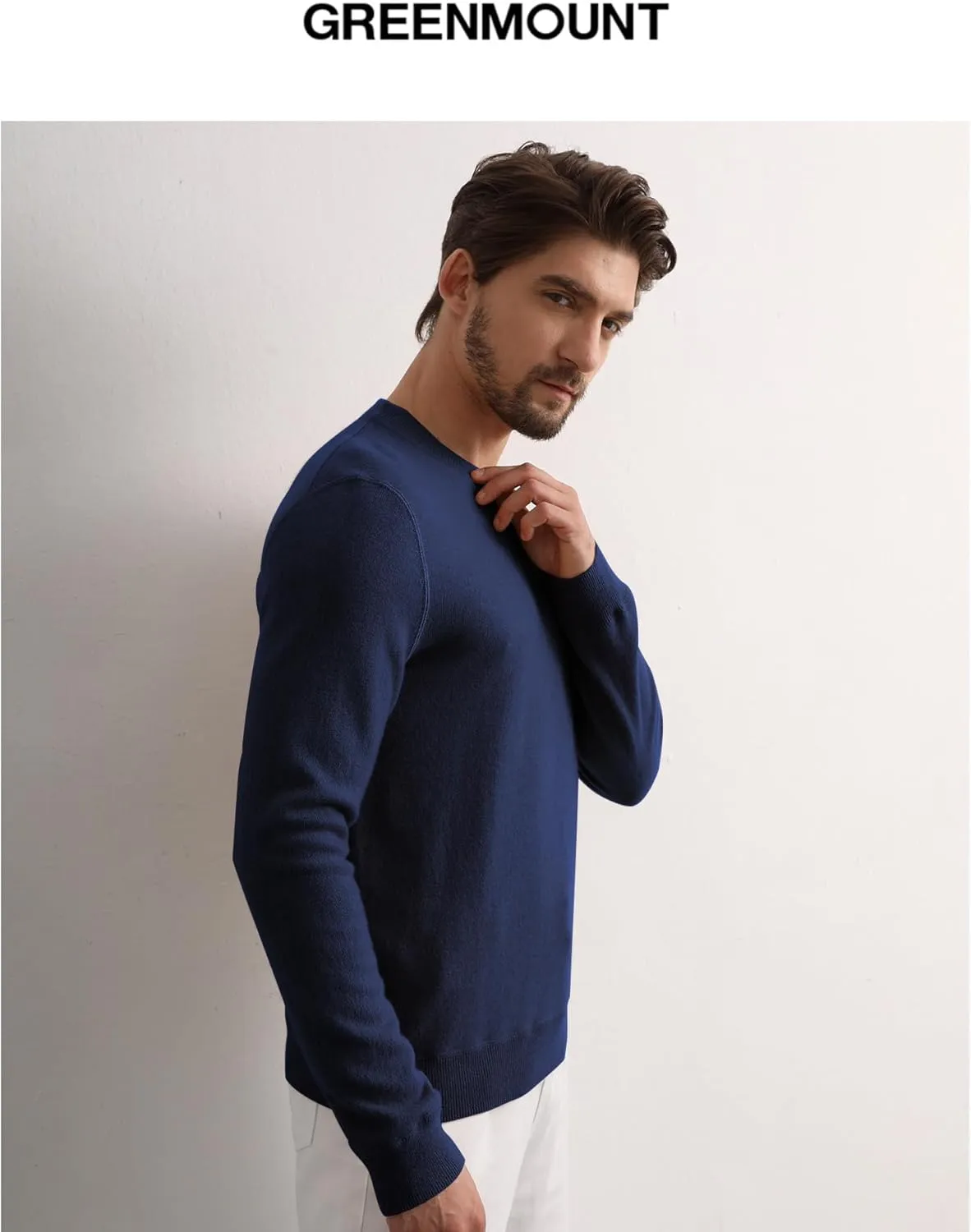 GreenMount Cashmere Sweaters for Men Essential Base Crewneck Long Sleeve Pullover Sweater