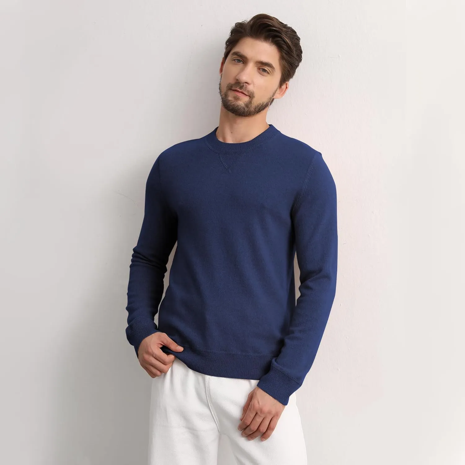 GreenMount Cashmere Sweaters for Men Essential Base Crewneck Long Sleeve Pullover Sweater
