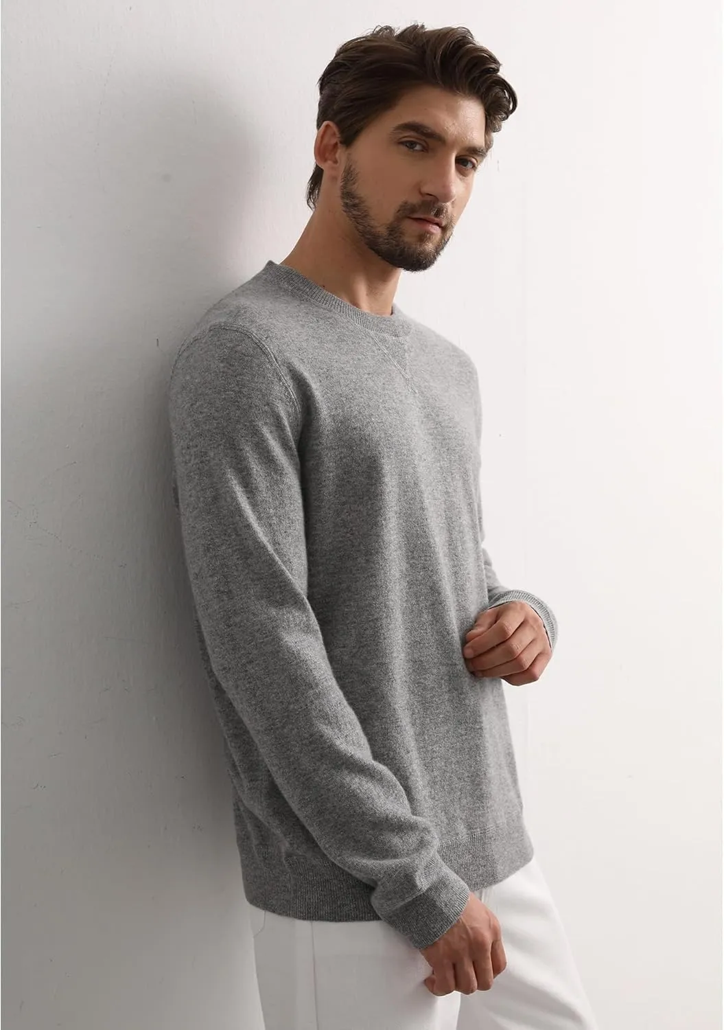 GreenMount Cashmere Sweaters for Men Essential Base Crewneck Long Sleeve Pullover Sweater