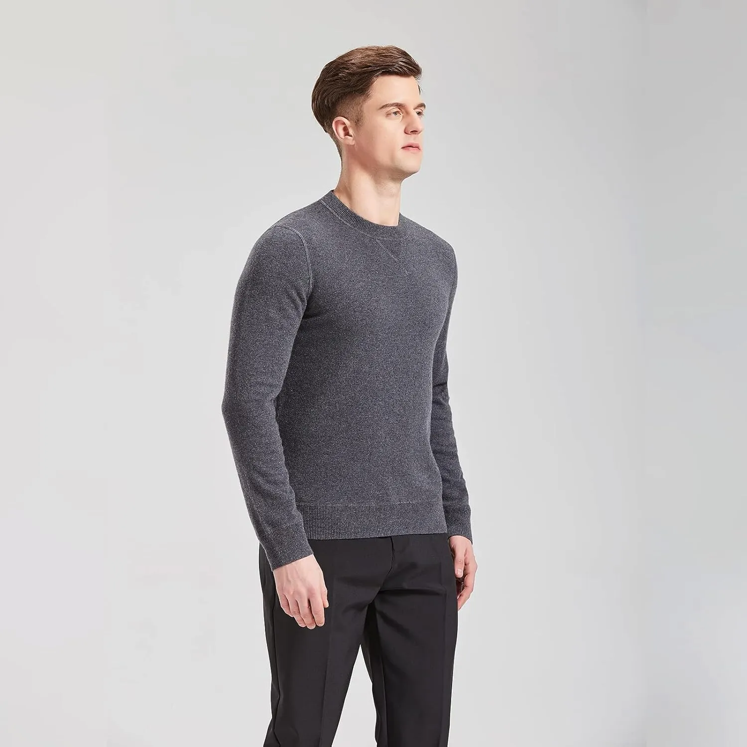 GreenMount Cashmere Sweaters for Men Essential Base Crewneck Long Sleeve Pullover Sweater