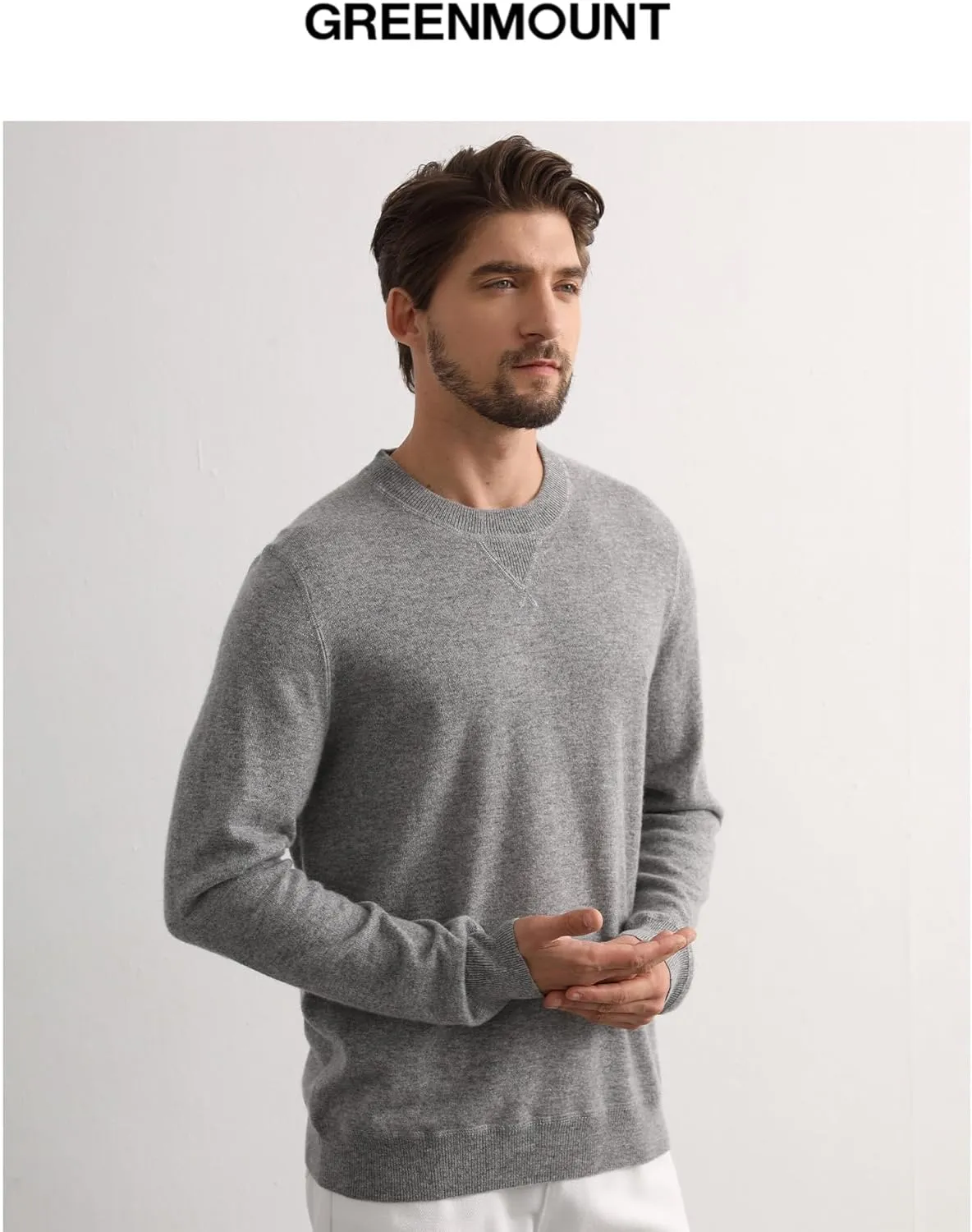 GreenMount Cashmere Sweaters for Men Essential Base Crewneck Long Sleeve Pullover Sweater
