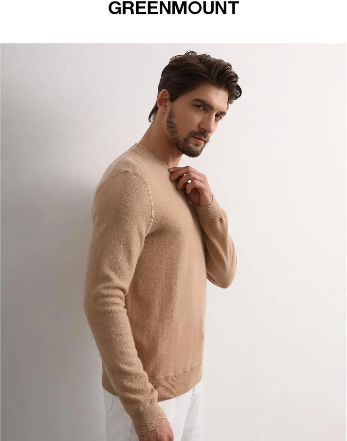GreenMount Cashmere Sweaters for Men Essential Base Crewneck Long Sleeve Pullover Sweater