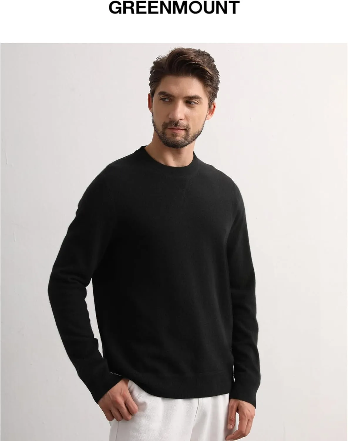 GreenMount Cashmere Sweaters for Men Essential Base Crewneck Long Sleeve Pullover Sweater