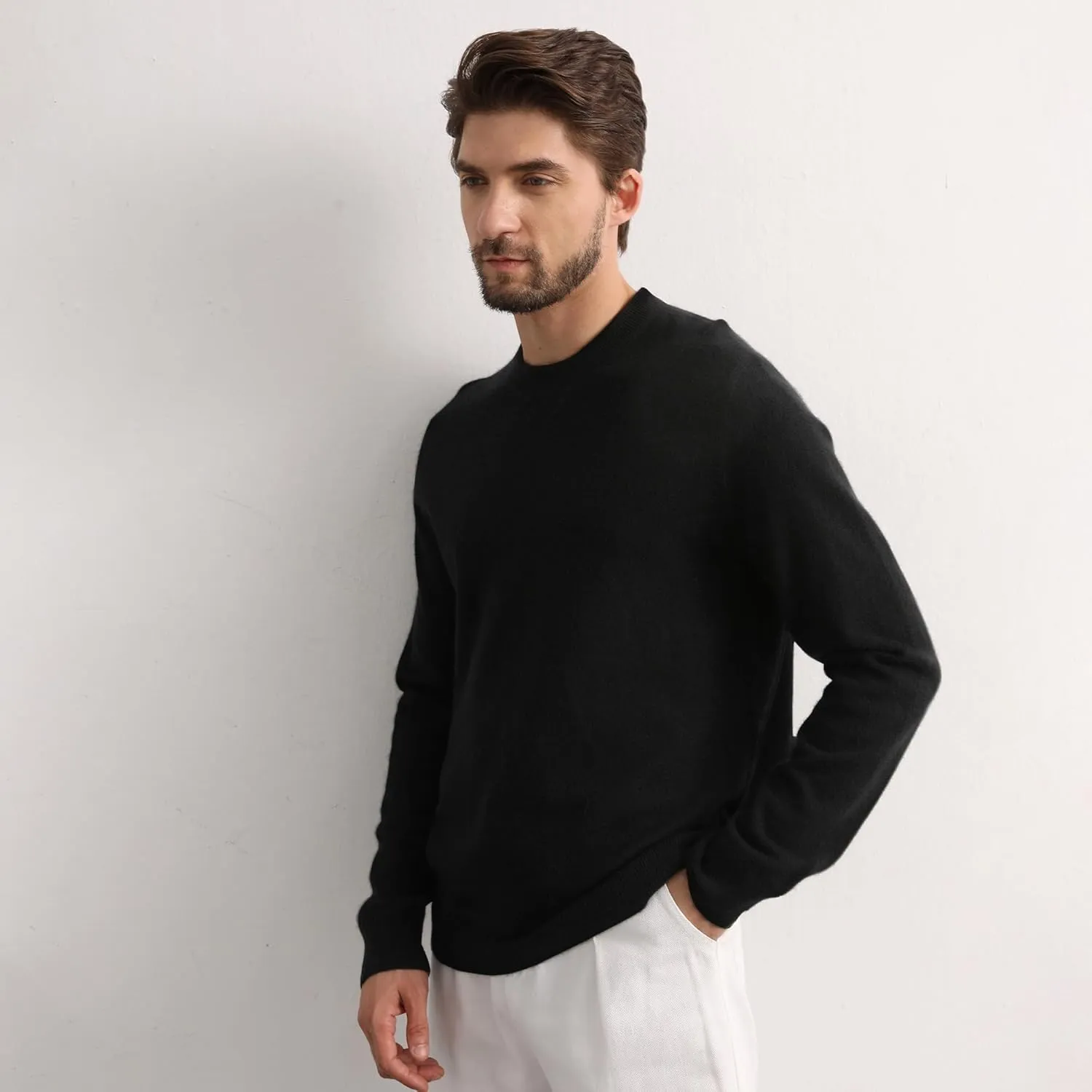 GreenMount Cashmere Sweaters for Men Essential Base Crewneck Long Sleeve Pullover Sweater