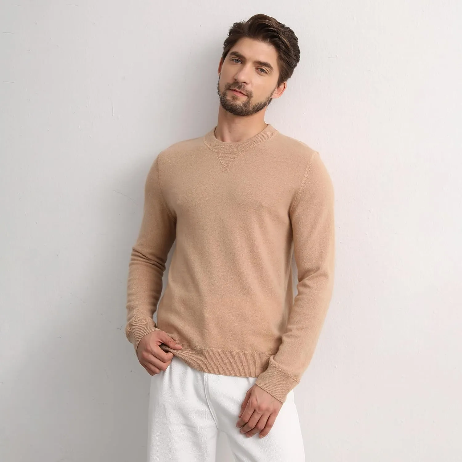 GreenMount Cashmere Sweaters for Men Essential Base Crewneck Long Sleeve Pullover Sweater