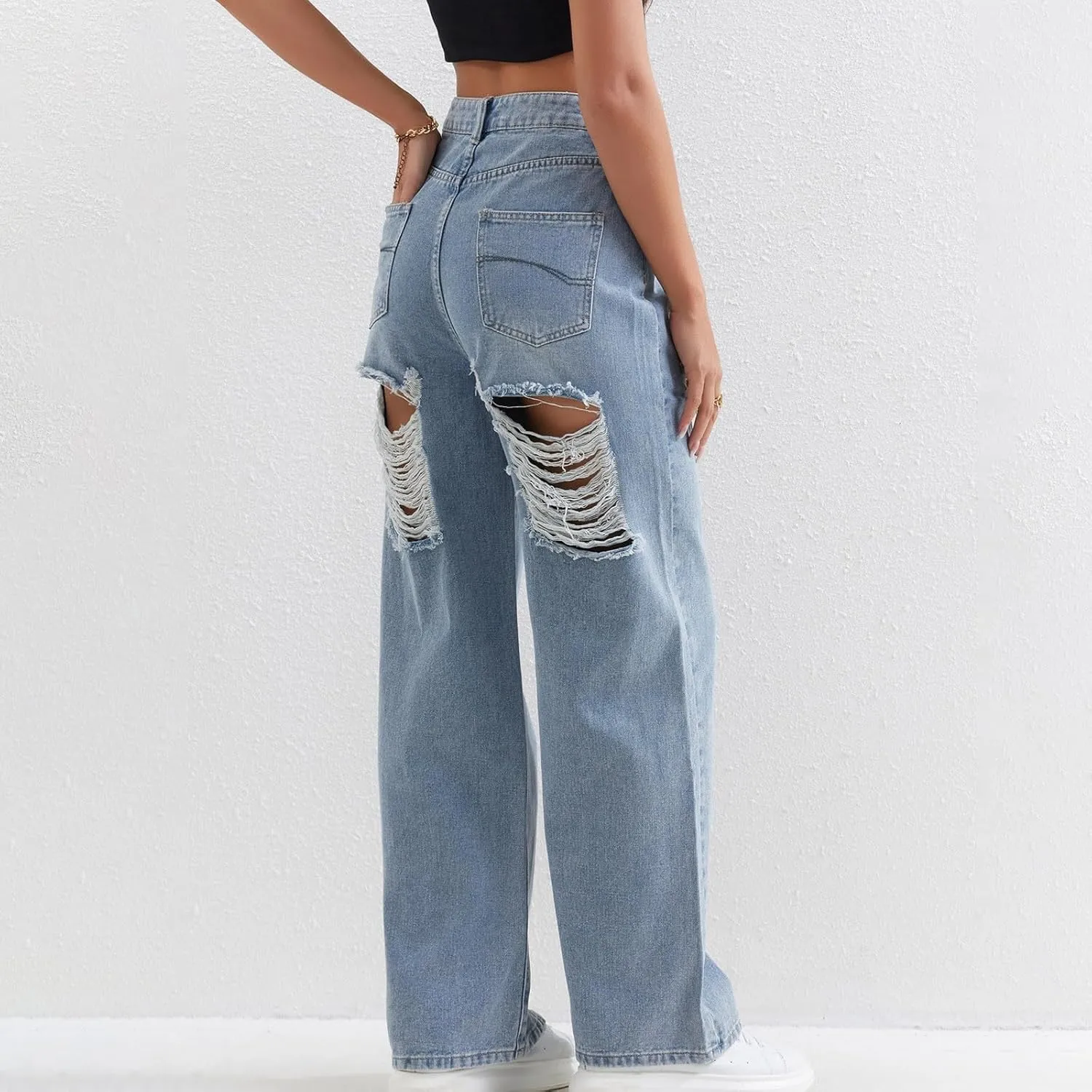 Juniors Loose Fit Denim Pants for Women Cowgirl High Cut Straight Leg Plain Long Leg Summer Fall 2025 Fashion Y2K