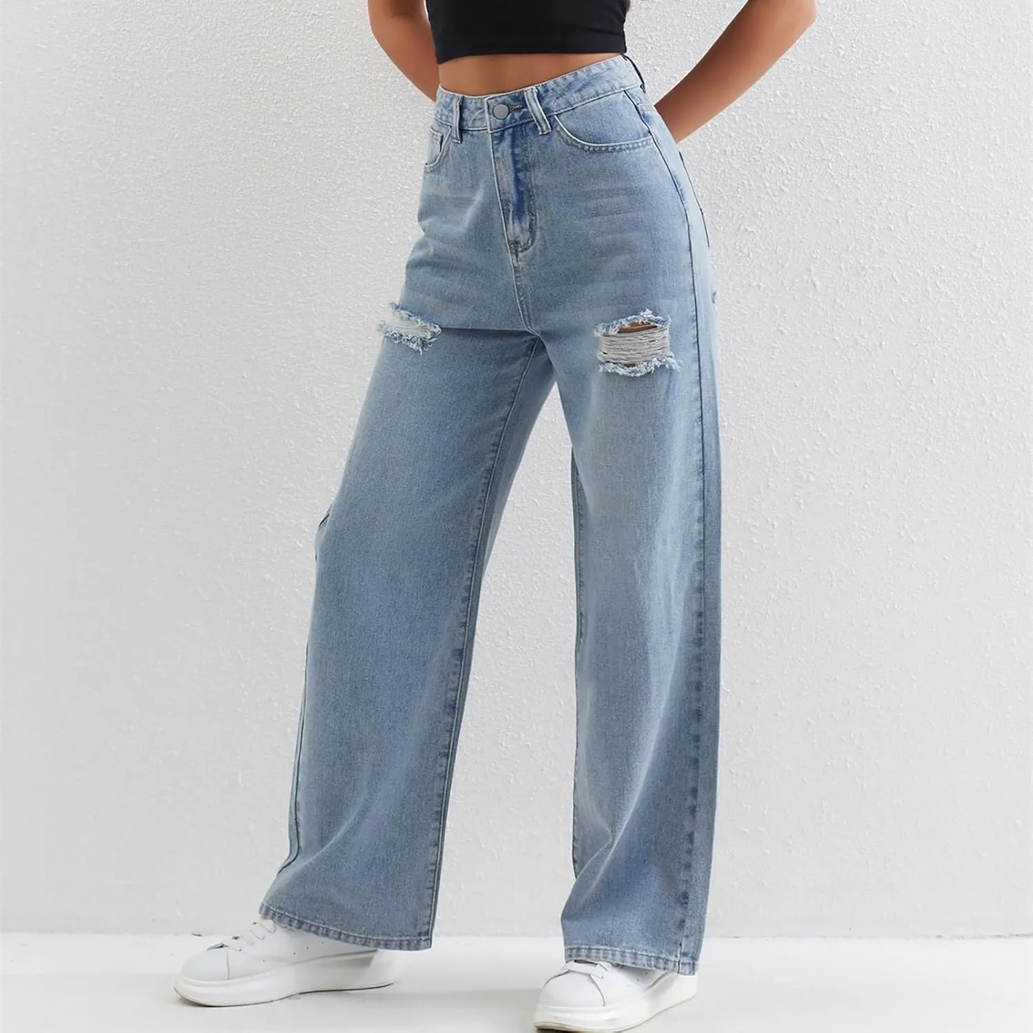Juniors Loose Fit Denim Pants for Women Cowgirl High Cut Straight Leg Plain Long Leg Summer Fall 2025 Fashion Y2K