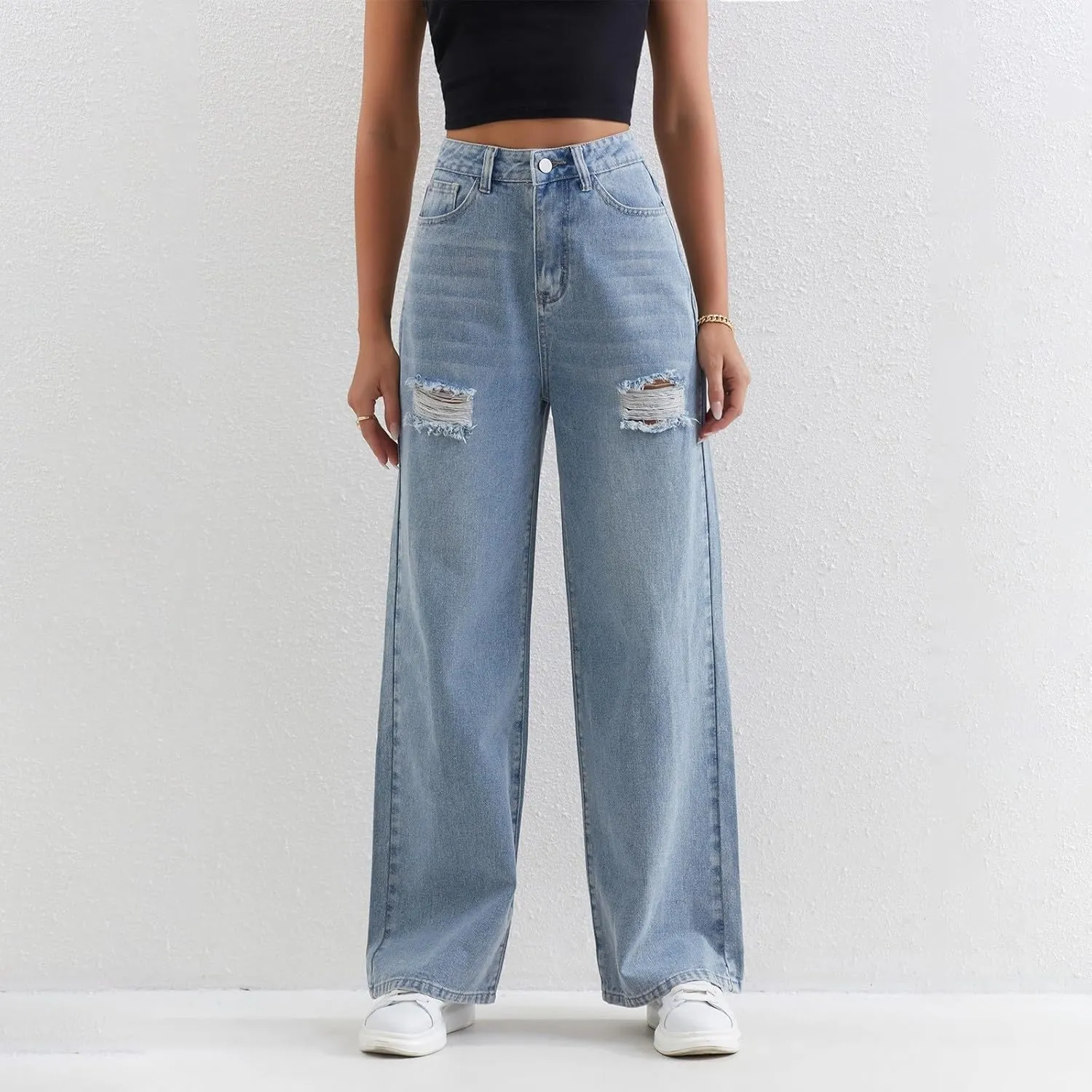 Juniors Loose Fit Denim Pants for Women Cowgirl High Cut Straight Leg Plain Long Leg Summer Fall 2025 Fashion Y2K