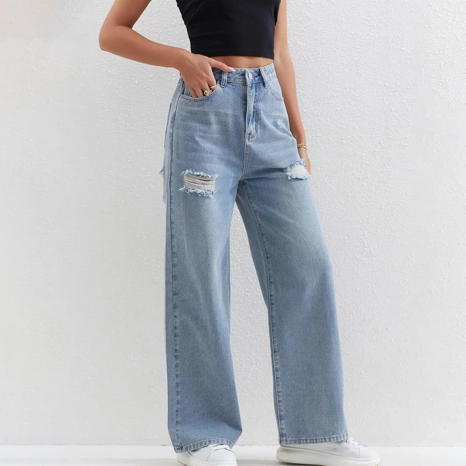 Juniors Loose Fit Denim Pants for Women Cowgirl High Cut Straight Leg Plain Long Leg Summer Fall 2025 Fashion Y2K