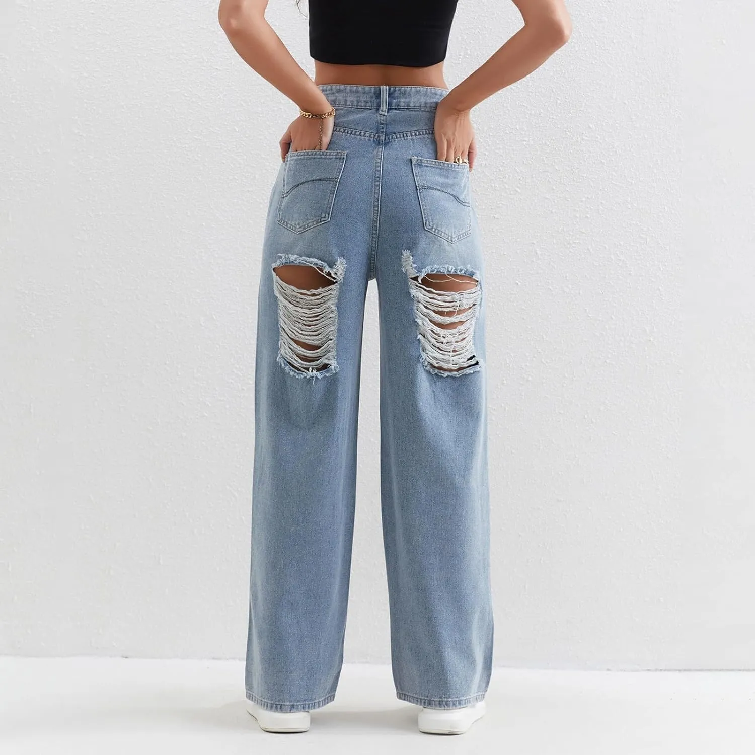Juniors Loose Fit Denim Pants for Women Cowgirl High Cut Straight Leg Plain Long Leg Summer Fall 2025 Fashion Y2K