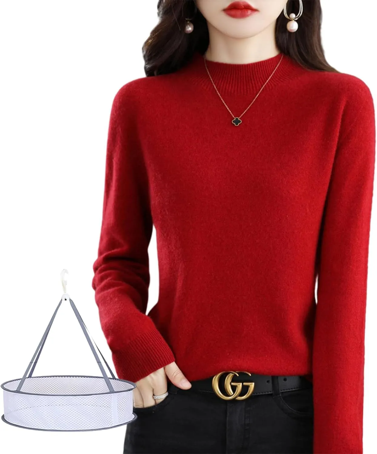 LOSD Cashmere Sweater for Women, Crewneck Solid Pullover Jumper Top